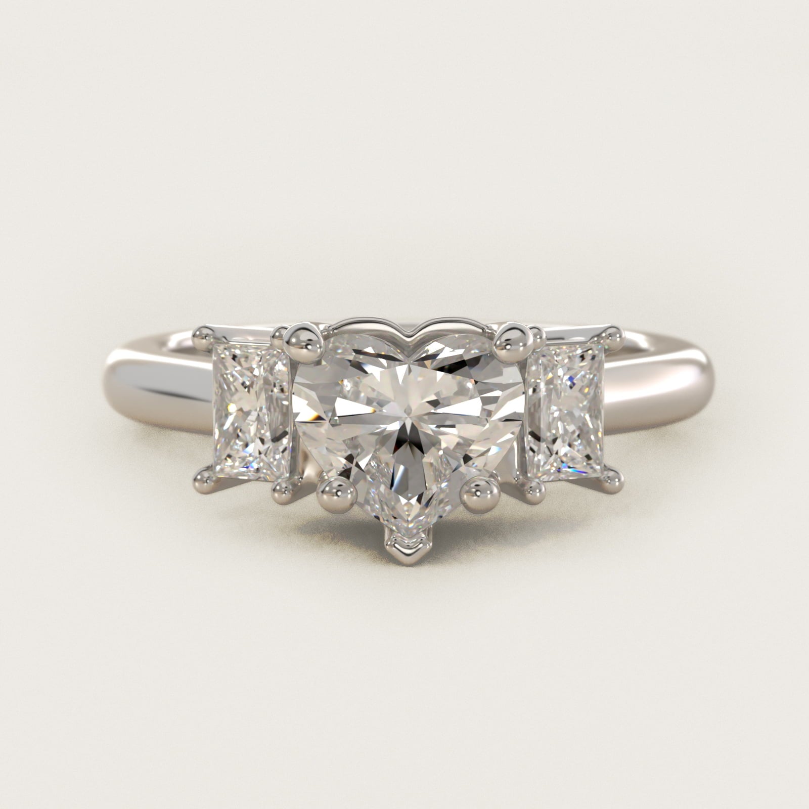 Three-Stone Elongated Princess Diamond Engagement Ring in 18k White Gold (1/2 ct. tw.) - Heart Center