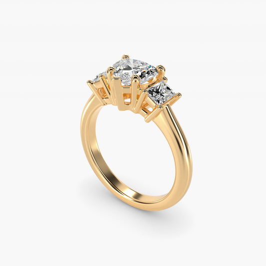 Three-Stone Elongated Princess Diamond Engagement Ring in 14K Yellow Gold (1/2 ct. tw.) - Heart Center