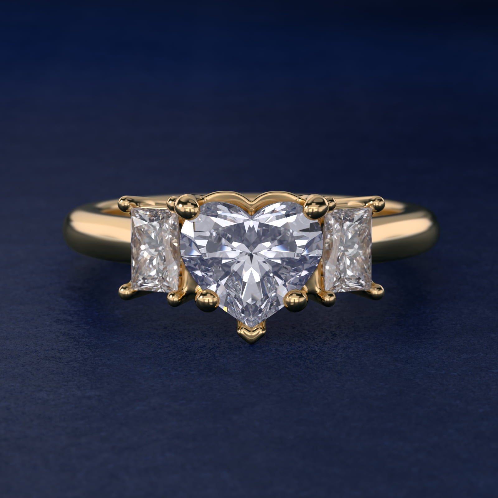 Three-Stone Elongated Princess Diamond Engagement Ring in 14K Yellow Gold (1/2 ct. tw.) - Heart Center