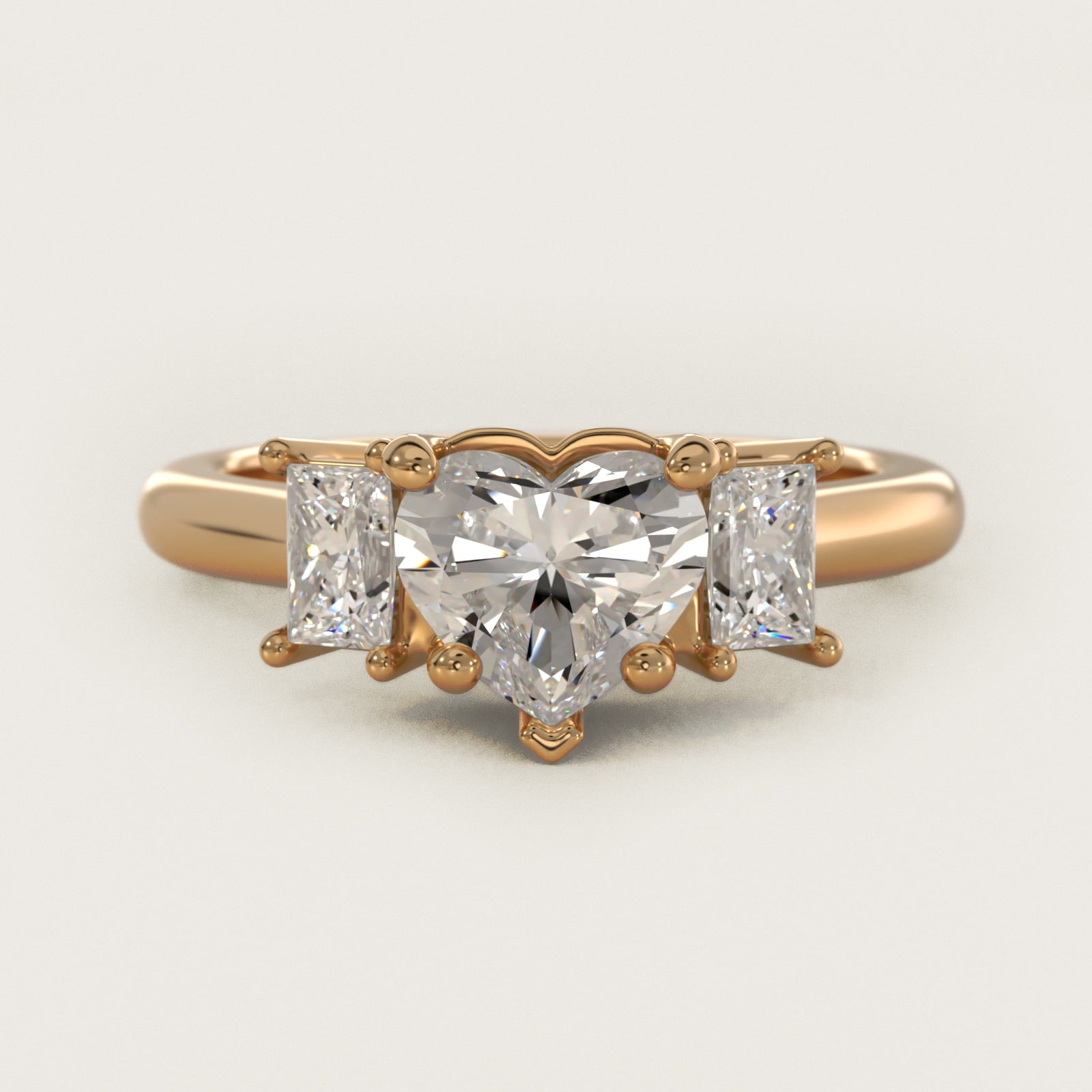 Three-Stone Elongated Princess Diamond Engagement Ring in 18k Yellow Gold (1/2 ct. tw.) - Heart Center