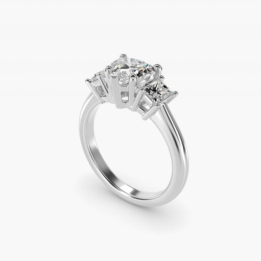 Three-Stone Elongated Princess Diamond Engagement Ring in Platinum (1/2 ct. tw.) - Heart Center