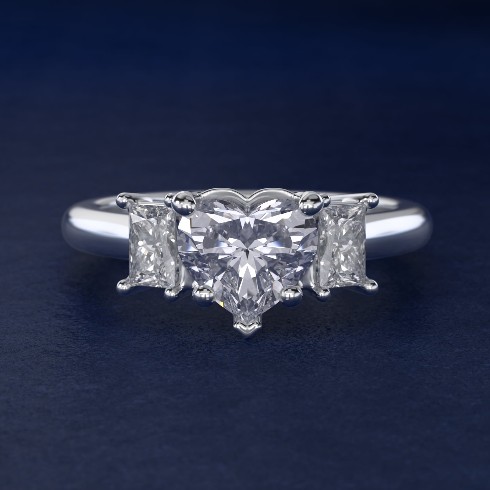 Three-Stone Elongated Princess Diamond Engagement Ring in Platinum (1/2 ct. tw.) - Heart Center