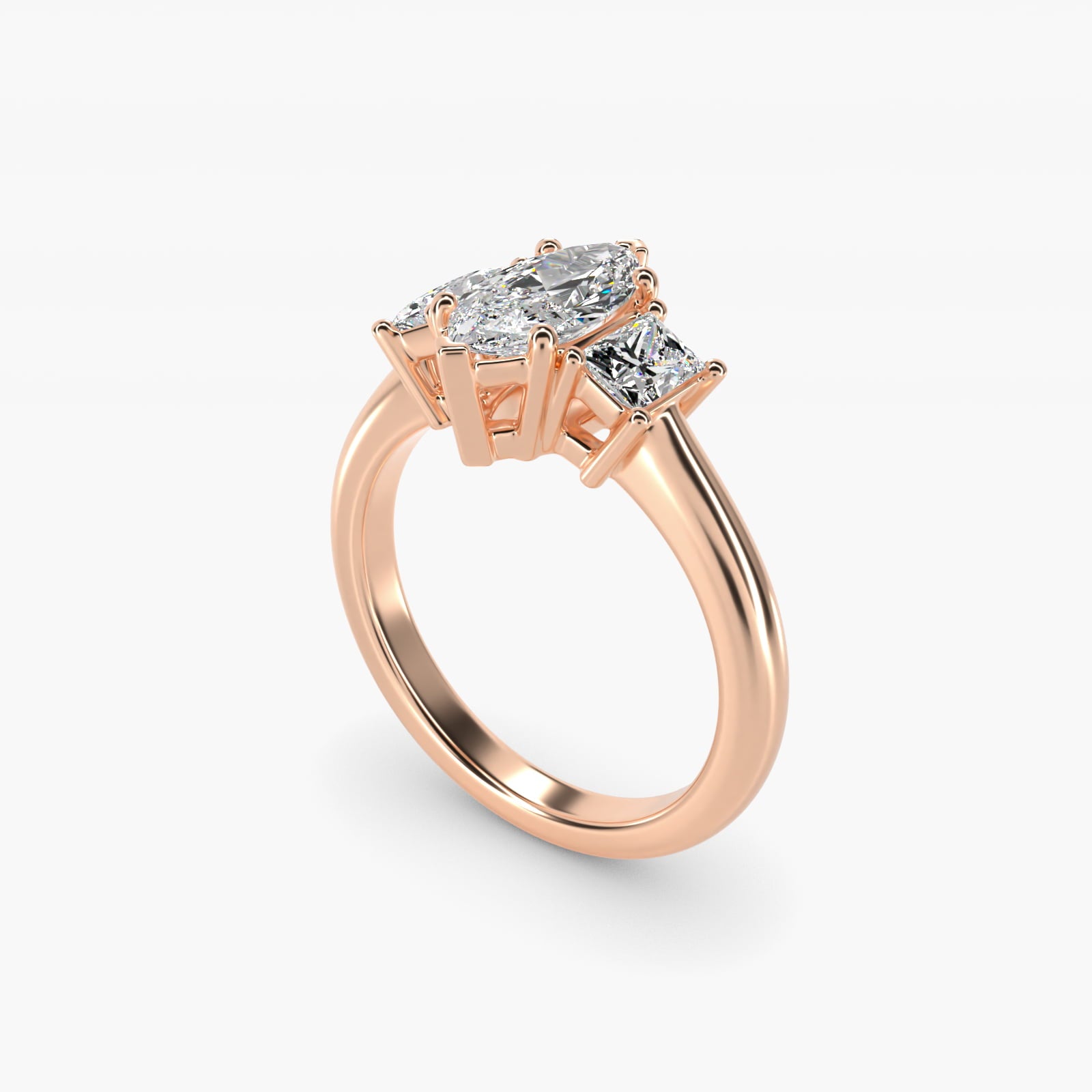 Three-Stone Elongated Princess Diamond Engagement Ring in 14k Rose Gold (1/2 ct. tw.) - Marquise Center