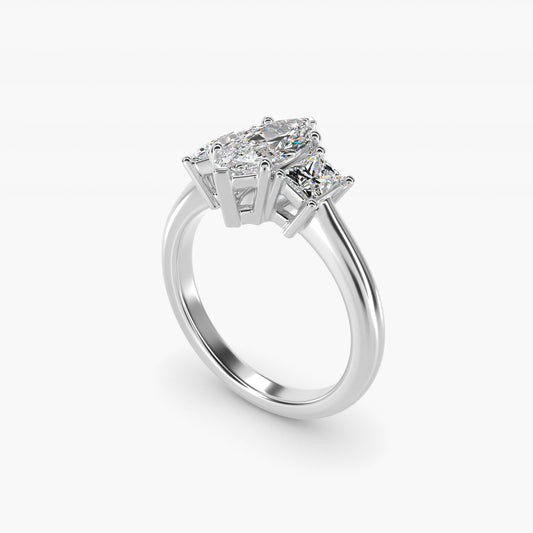 Three-Stone Elongated Princess Diamond Engagement Ring in 14K White Gold (1/2 ct. tw.) - Marquise Center