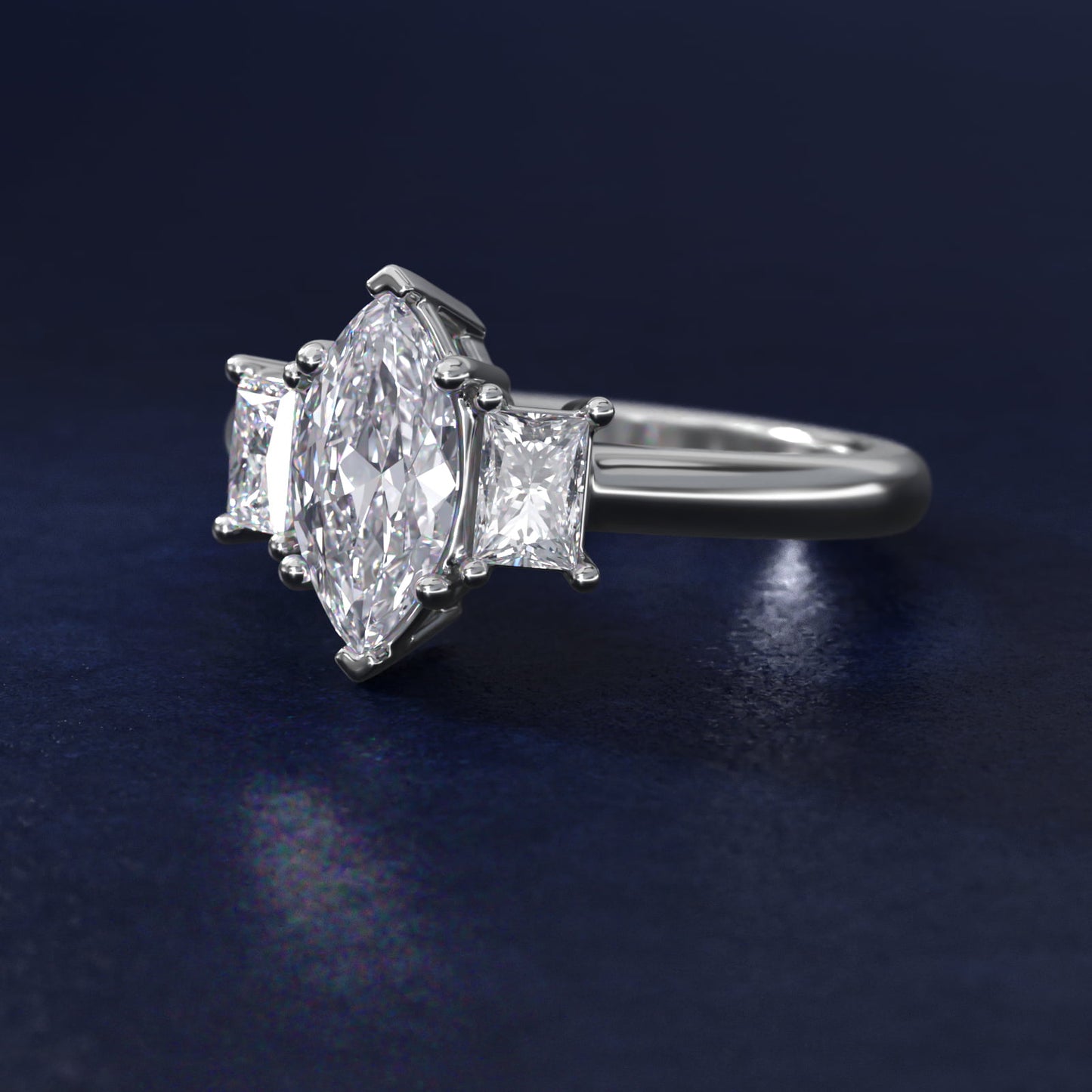 Three-Stone Elongated Princess Diamond Engagement Ring in 14K White Gold (1/2 ct. tw.) - Marquise Center
