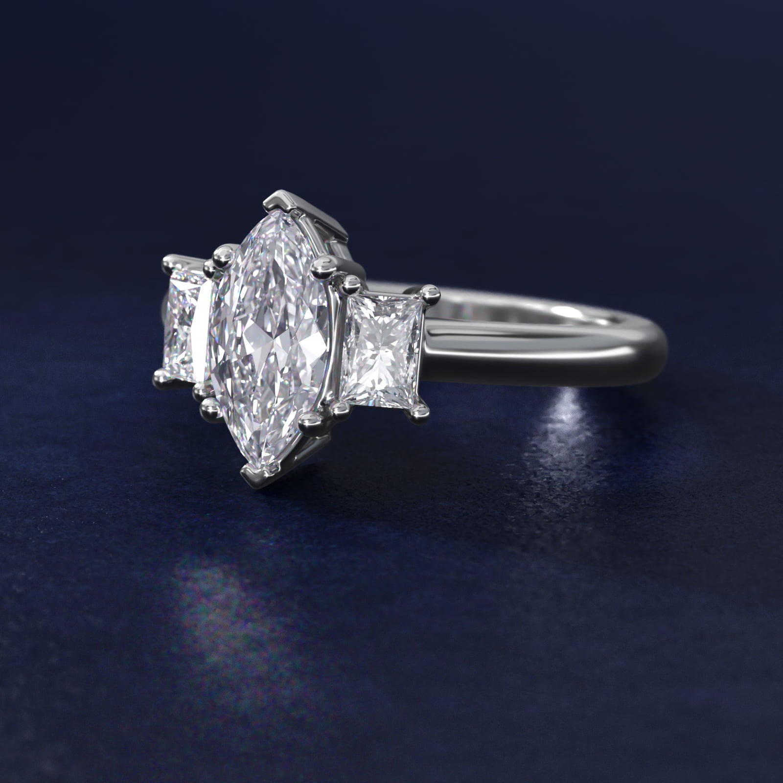 Three-Stone Elongated Princess Diamond Engagement Ring in 14K White Gold (1/2 ct. tw.) - Marquise Center