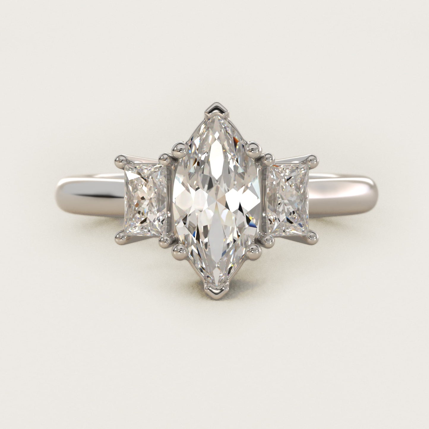 Three-Stone Elongated Princess Diamond Engagement Ring in 14K White Gold (1/2 ct. tw.) - Marquise Center