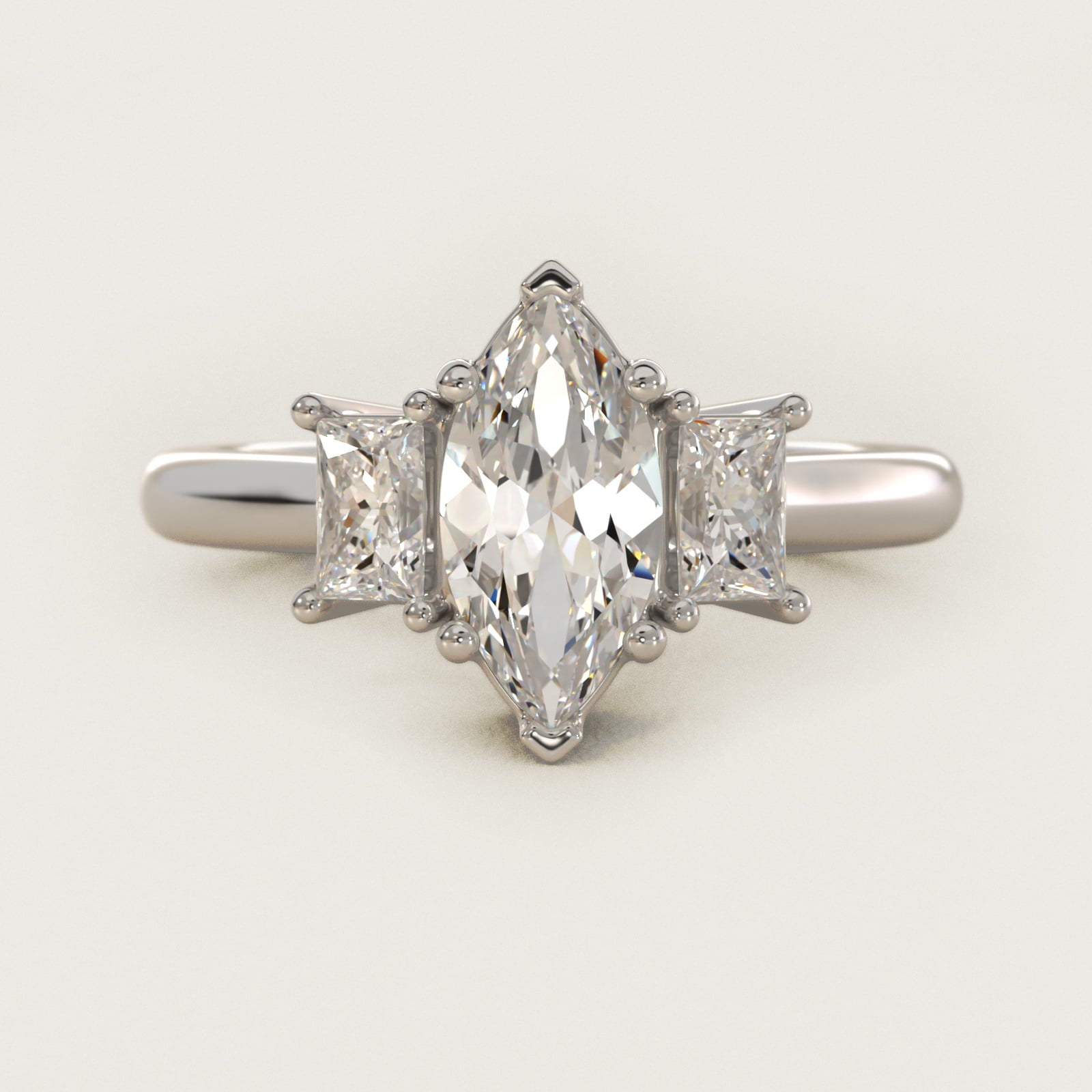 Three-Stone Elongated Princess Diamond Engagement Ring in 14K White Gold (1/2 ct. tw.) - Marquise Center