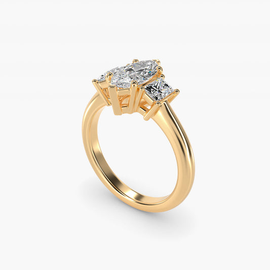 Three-Stone Elongated Princess Diamond Engagement Ring in 14K Yellow Gold (1/2 ct. tw.) - Marquise Center