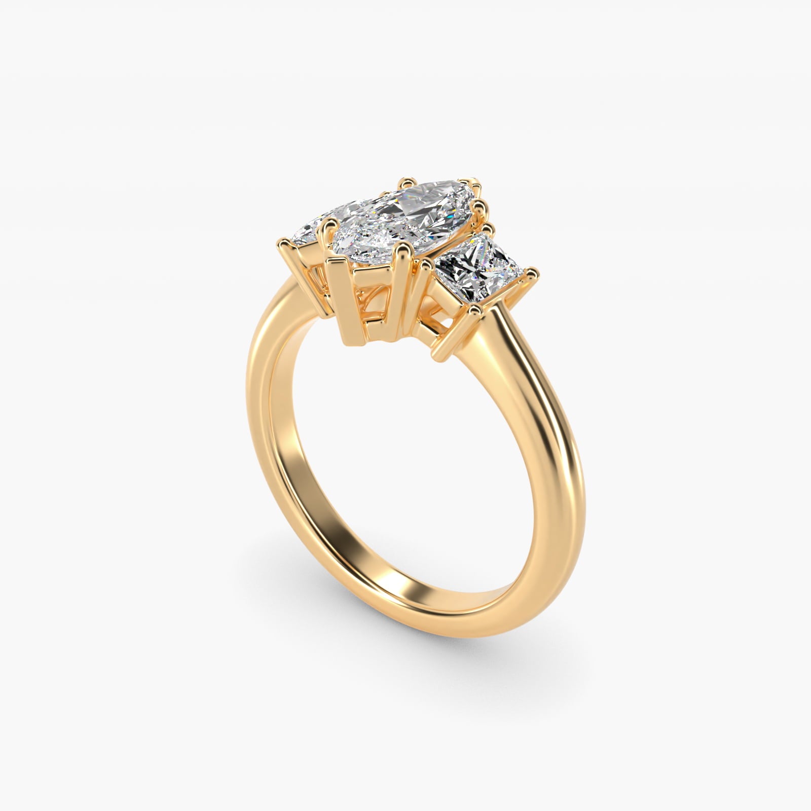 Three-Stone Elongated Princess Diamond Engagement Ring in 18k Yellow Gold (1/2 ct. tw.) - Marquise Center