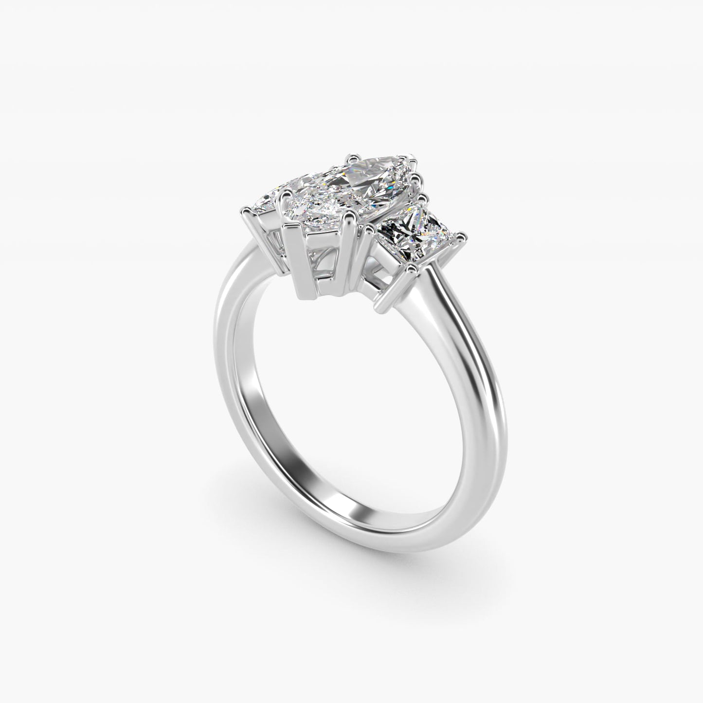 Three-Stone Elongated Princess Diamond Engagement Ring in Platinum (1/2 ct. tw.) - Marquise Center