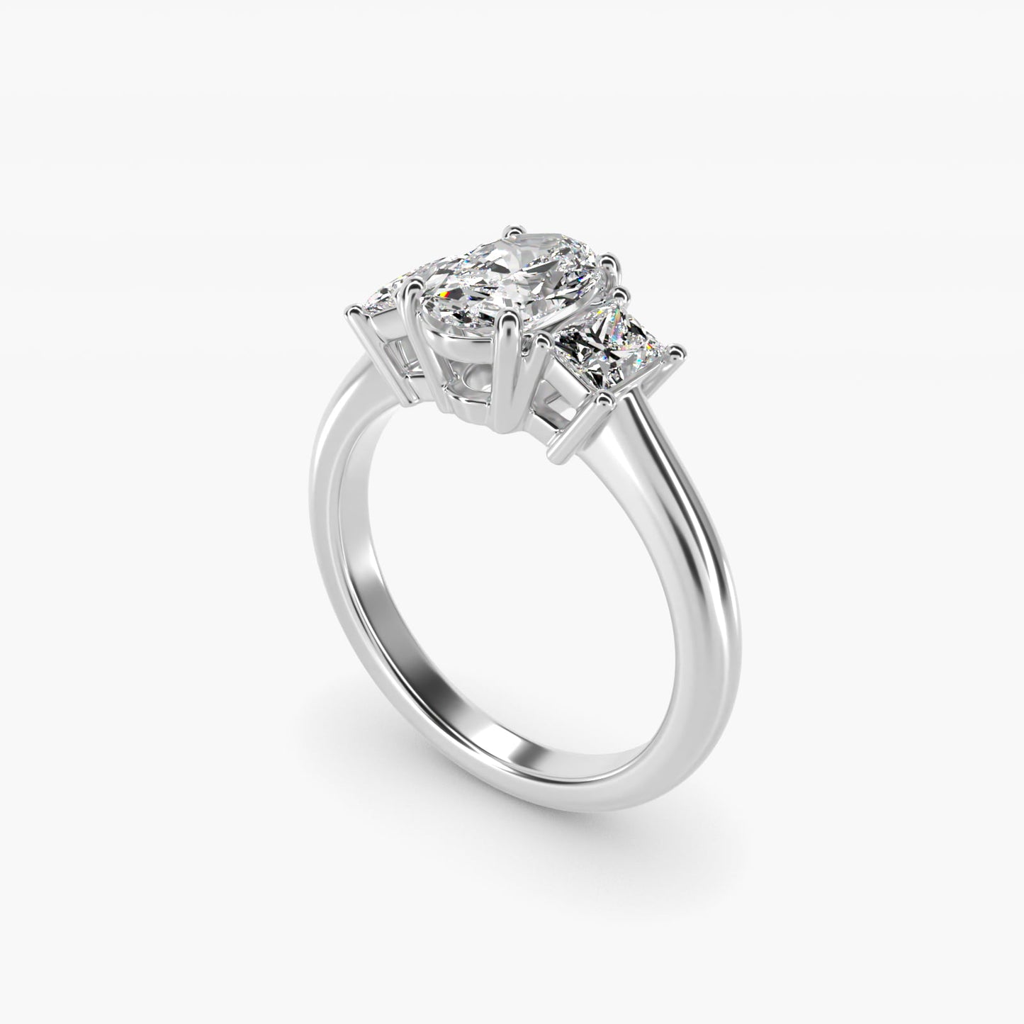 Three-Stone Elongated Princess Diamond Engagement Ring in 14K White Gold (1/2 ct. tw.) - Oval Center
