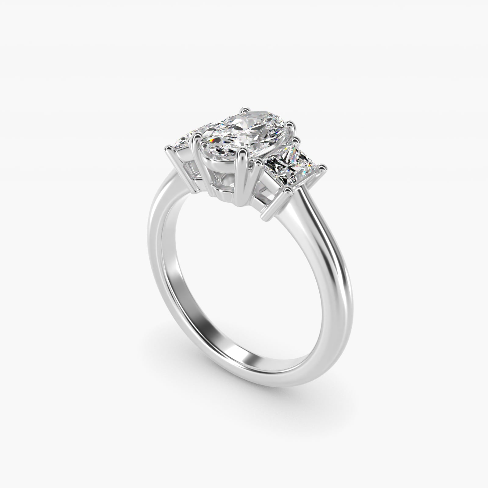 Three-Stone Elongated Princess Diamond Engagement Ring in 18k White Gold (1/2 ct. tw.) - Oval Center
