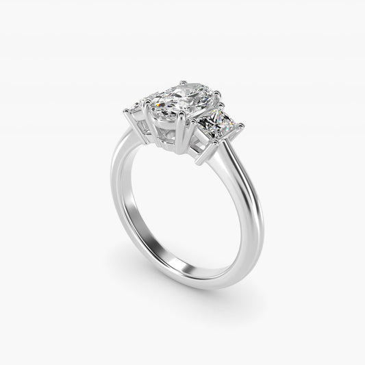Three-Stone Elongated Princess Diamond Engagement Ring in 18k White Gold (1/2 ct. tw.) - Oval Center