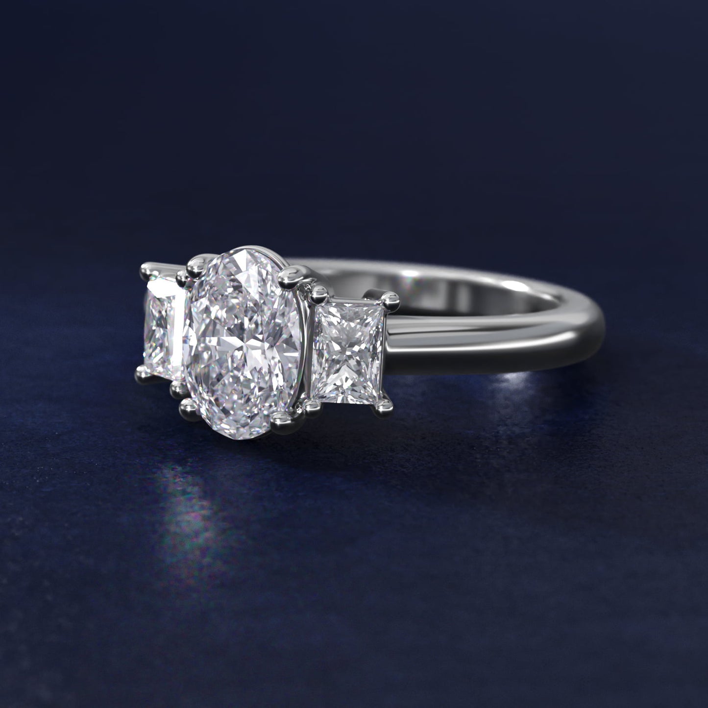 Three-Stone Elongated Princess Diamond Engagement Ring in 14K White Gold (1/2 ct. tw.) - Oval Center