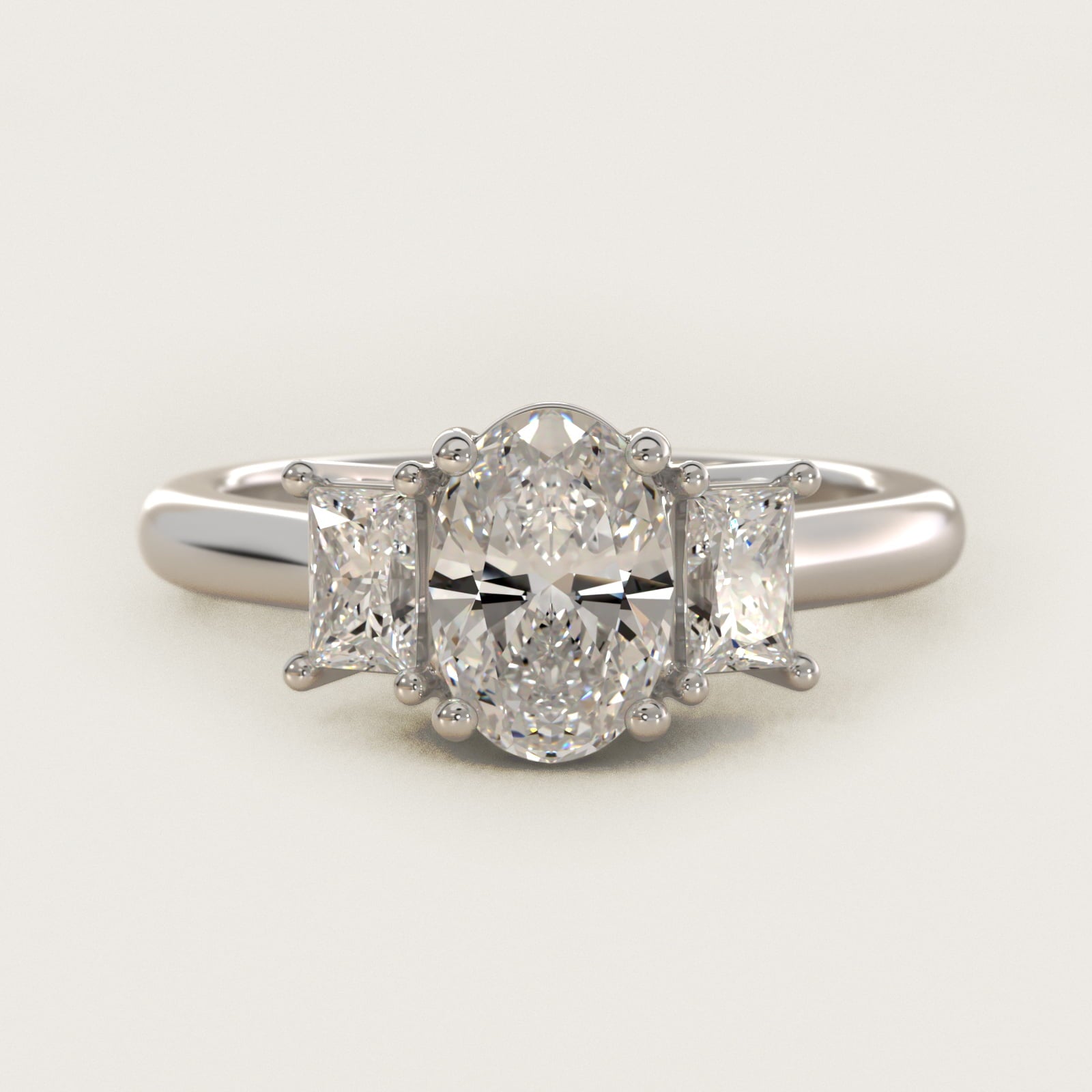 Three-Stone Elongated Princess Diamond Engagement Ring in 14K White Gold (1/2 ct. tw.) - Oval Center