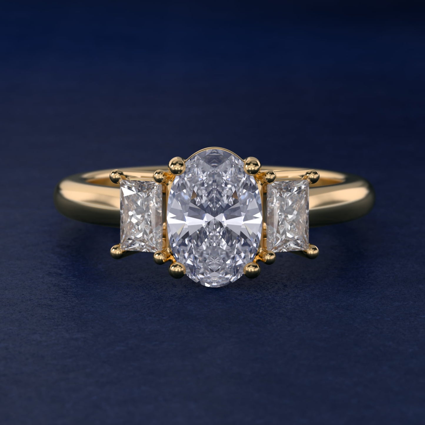 Three-Stone Elongated Princess Diamond Engagement Ring in 18k Yellow Gold (1/2 ct. tw.) - Oval Center