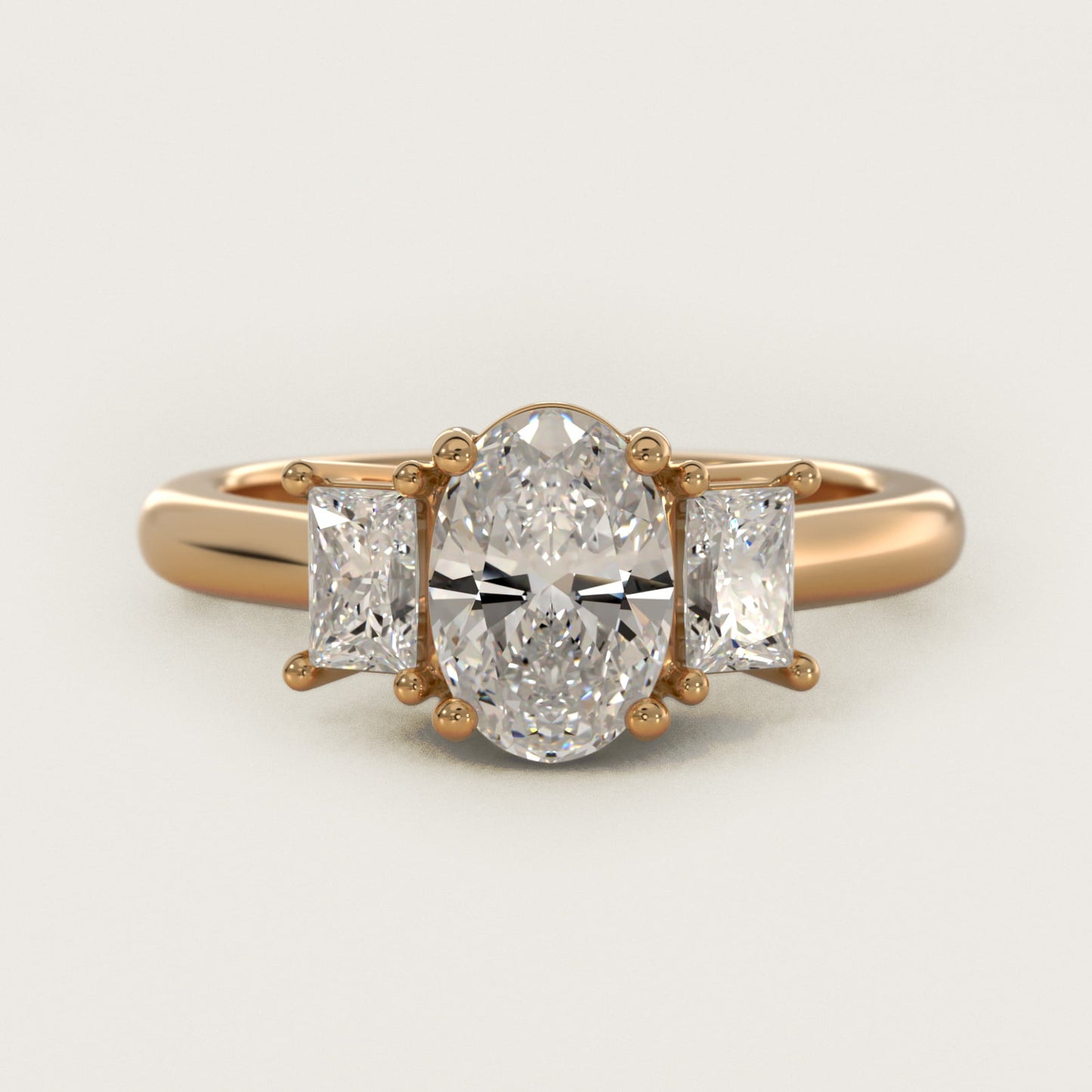 Three-Stone Elongated Princess Diamond Engagement Ring in 18k Yellow Gold (1/2 ct. tw.) - Oval Center