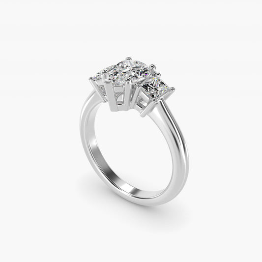 Three-Stone Elongated Princess Diamond Engagement Ring in 14K White Gold (1/2 ct. tw.) - Pear Center