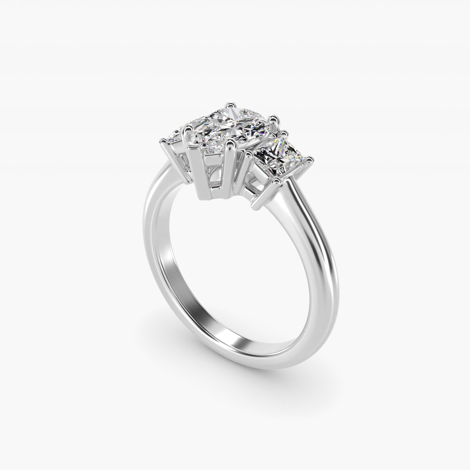 Three-Stone Elongated Princess Diamond Engagement Ring in 18k White Gold (1/2 ct. tw.) - Pear Center
