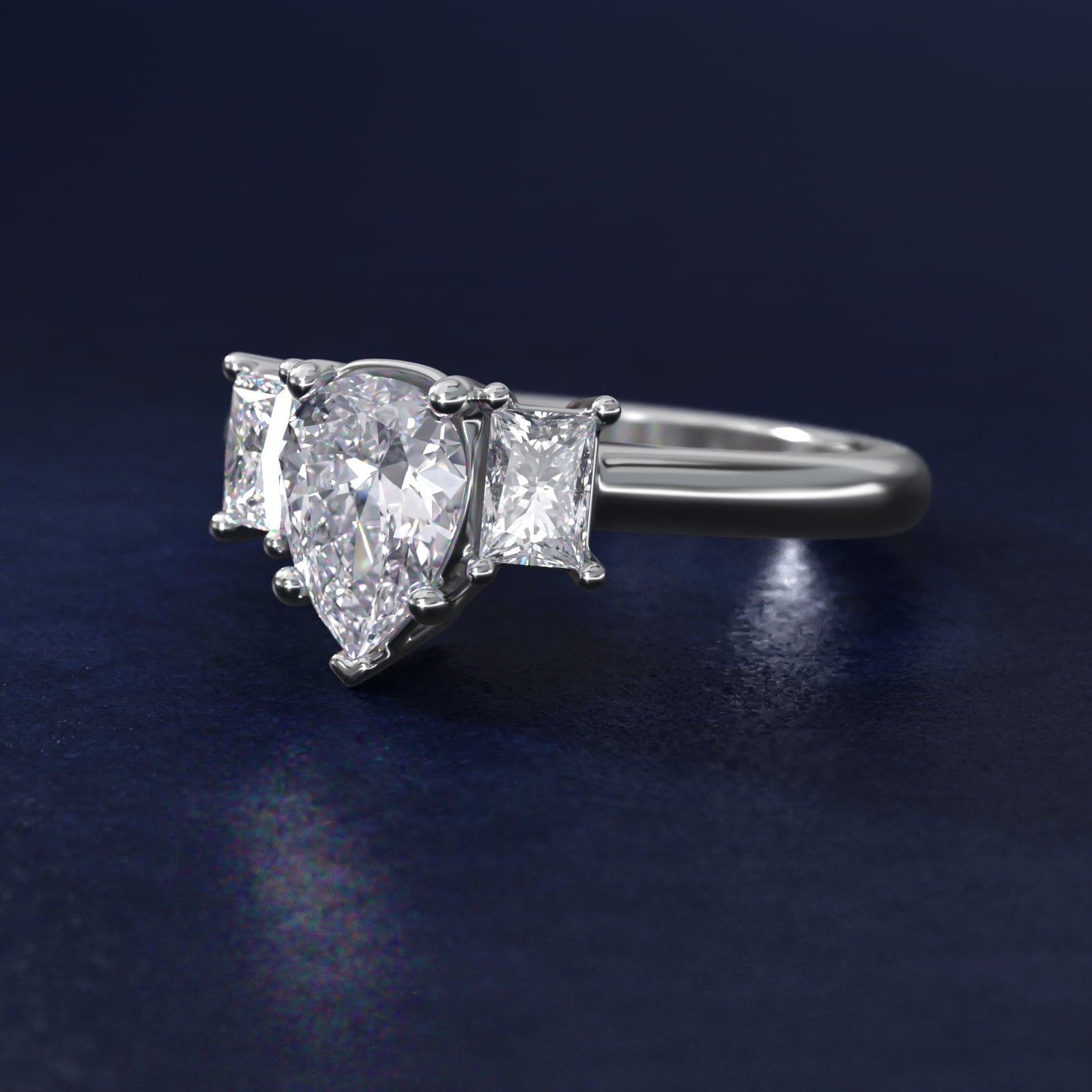 Three-Stone Elongated Princess Diamond Engagement Ring in 14K White Gold (1/2 ct. tw.) - Pear Center