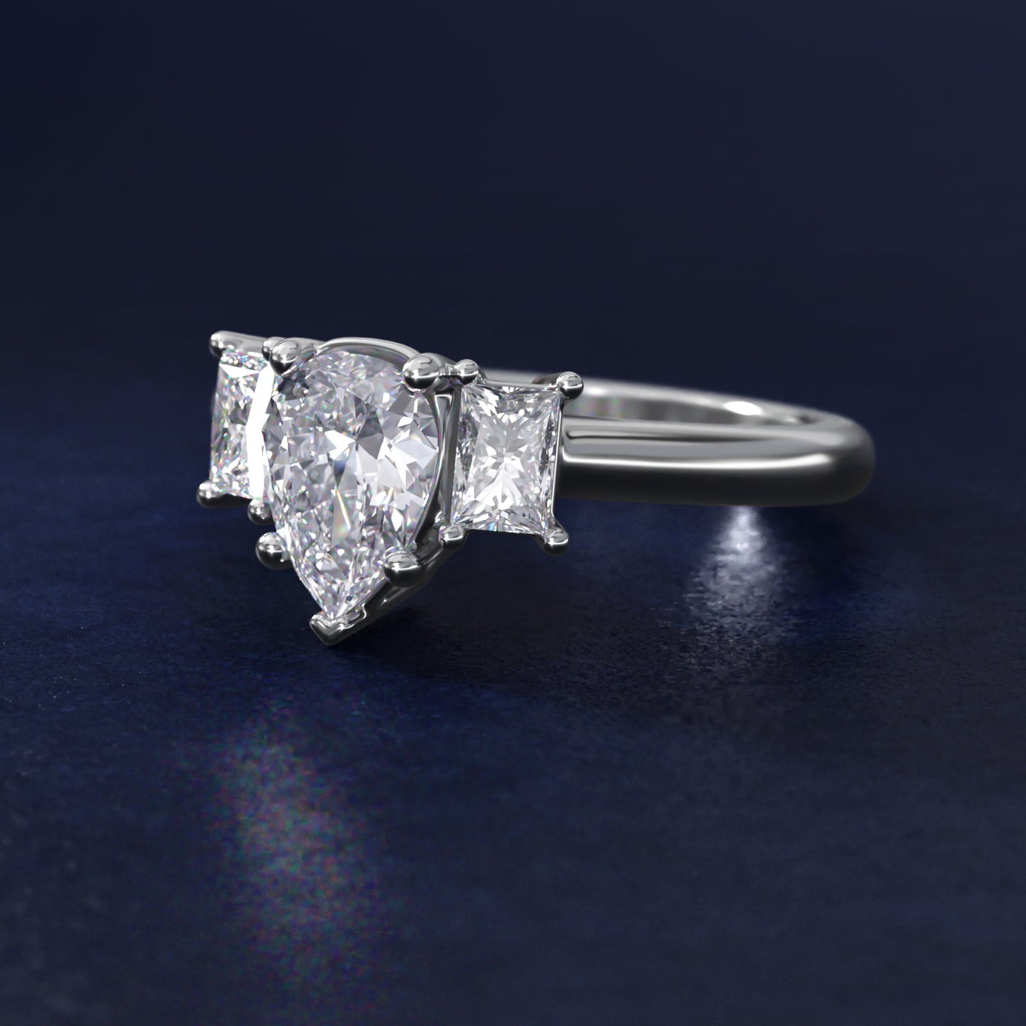 Three-Stone Elongated Princess Diamond Engagement Ring in 18k White Gold (1/2 ct. tw.) - Pear Center