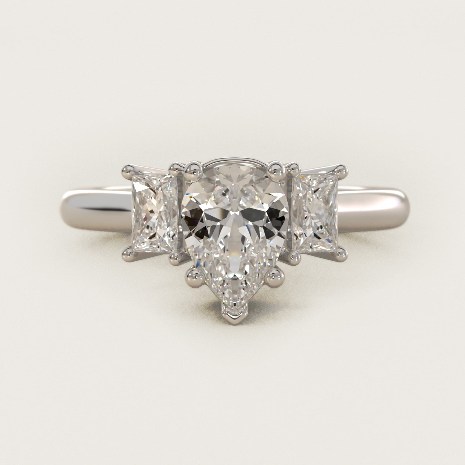 Three-Stone Elongated Princess Diamond Engagement Ring in 18k White Gold (1/2 ct. tw.) - Pear Center