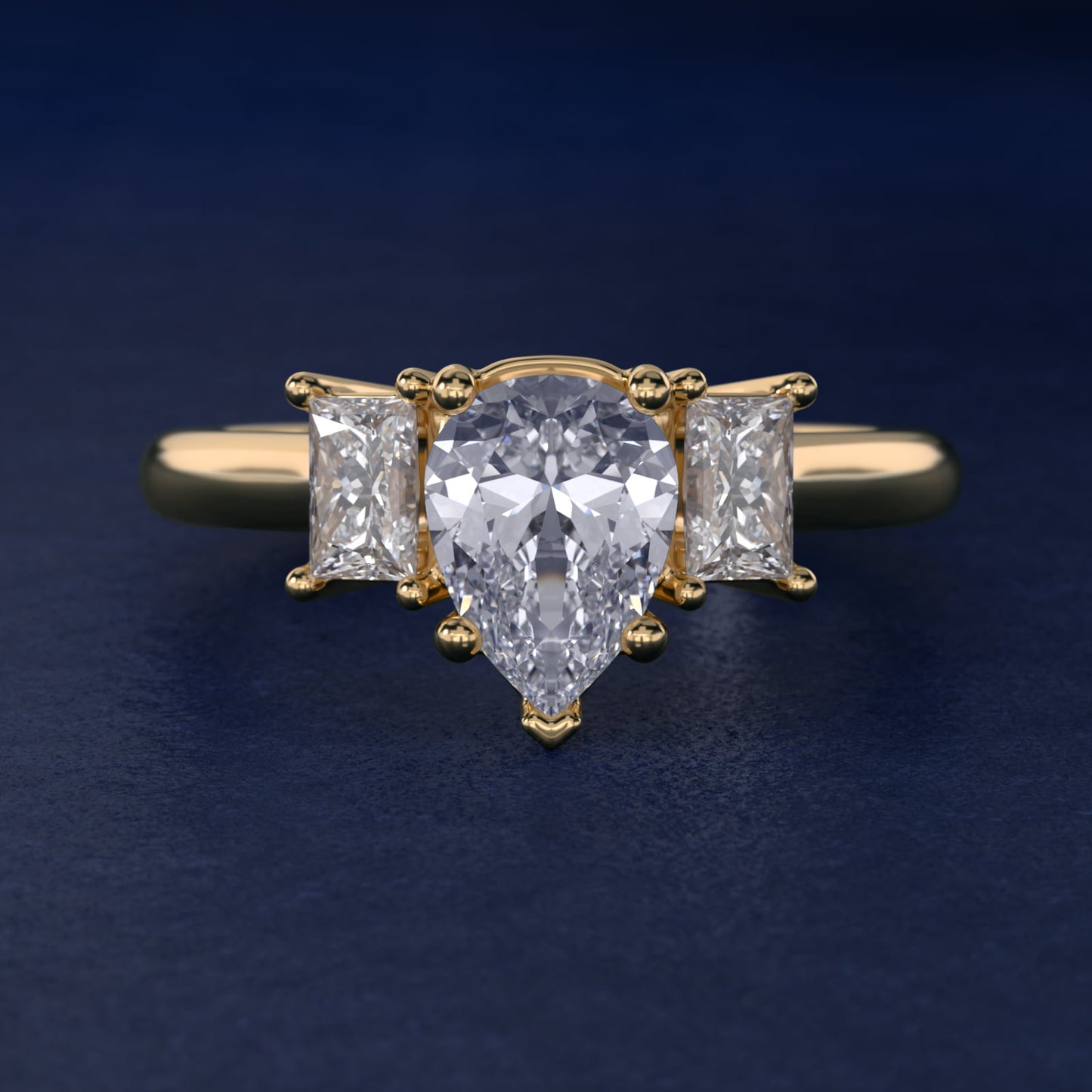 Three-Stone Elongated Princess Diamond Engagement Ring in 14K Yellow Gold (1/2 ct. tw.) - Pear Center