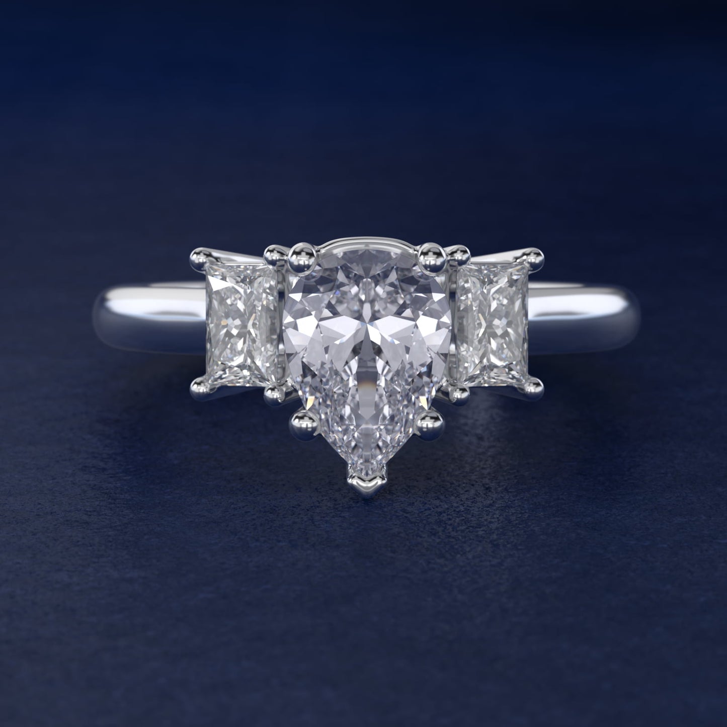 Three-Stone Elongated Princess Diamond Engagement Ring in Platinum (1/2 ct. tw.) - Pear Center