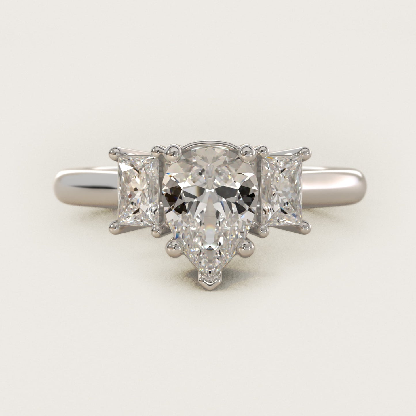Three-Stone Elongated Princess Diamond Engagement Ring in Platinum (1/2 ct. tw.) - Pear Center