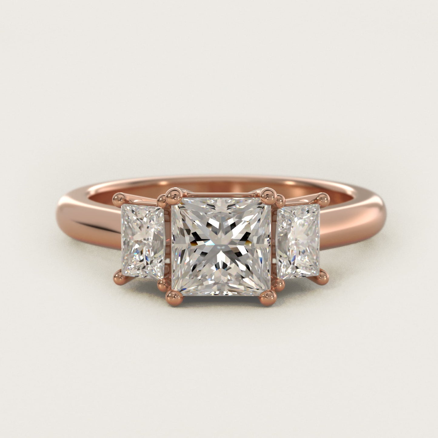 Three-Stone Elongated Princess Diamond Engagement Ring in 14k Rose Gold (1/2 ct. tw.) - Princess Center