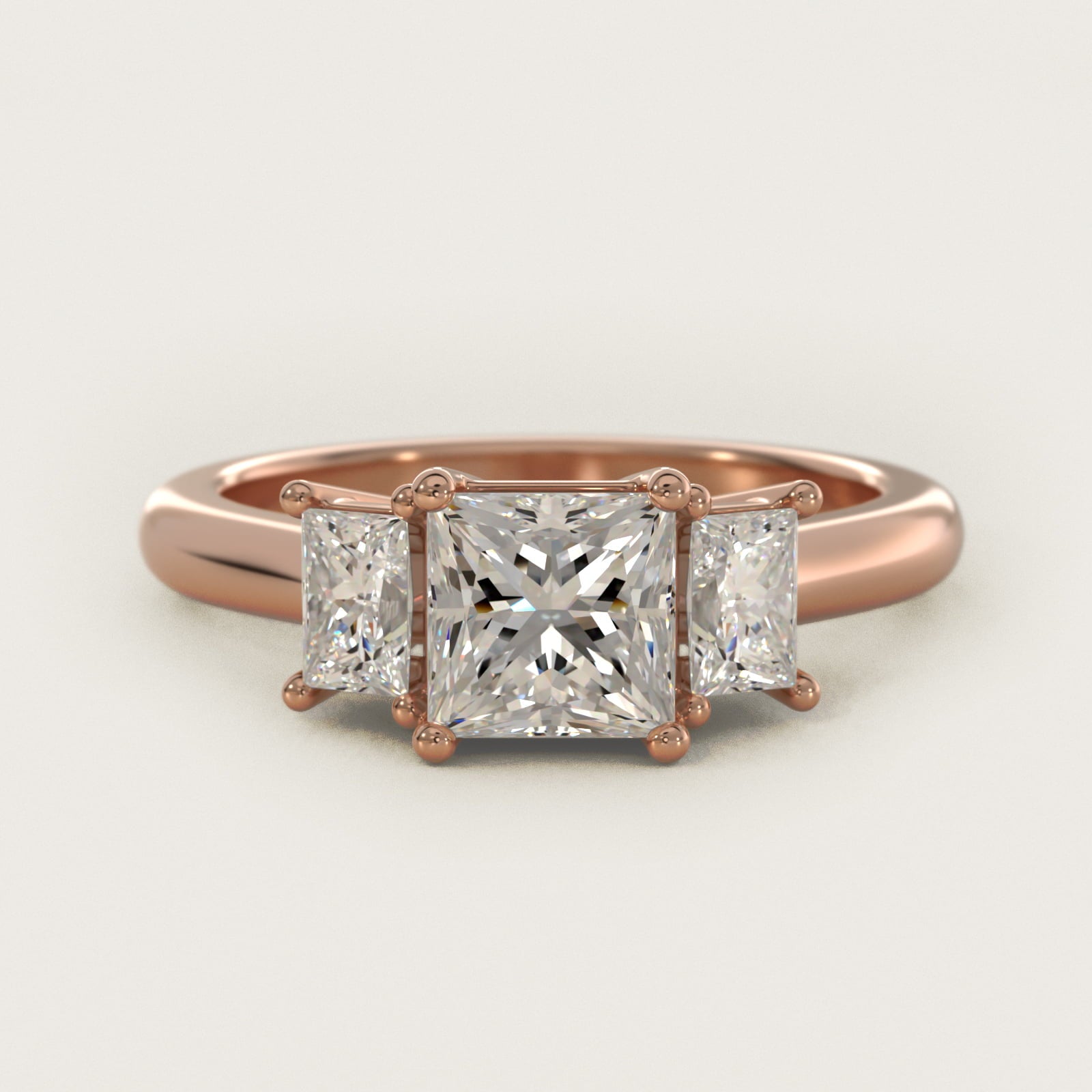 Three-Stone Elongated Princess Diamond Engagement Ring in 18k Rose Gold (1/2 ct. tw.) - Princess Center