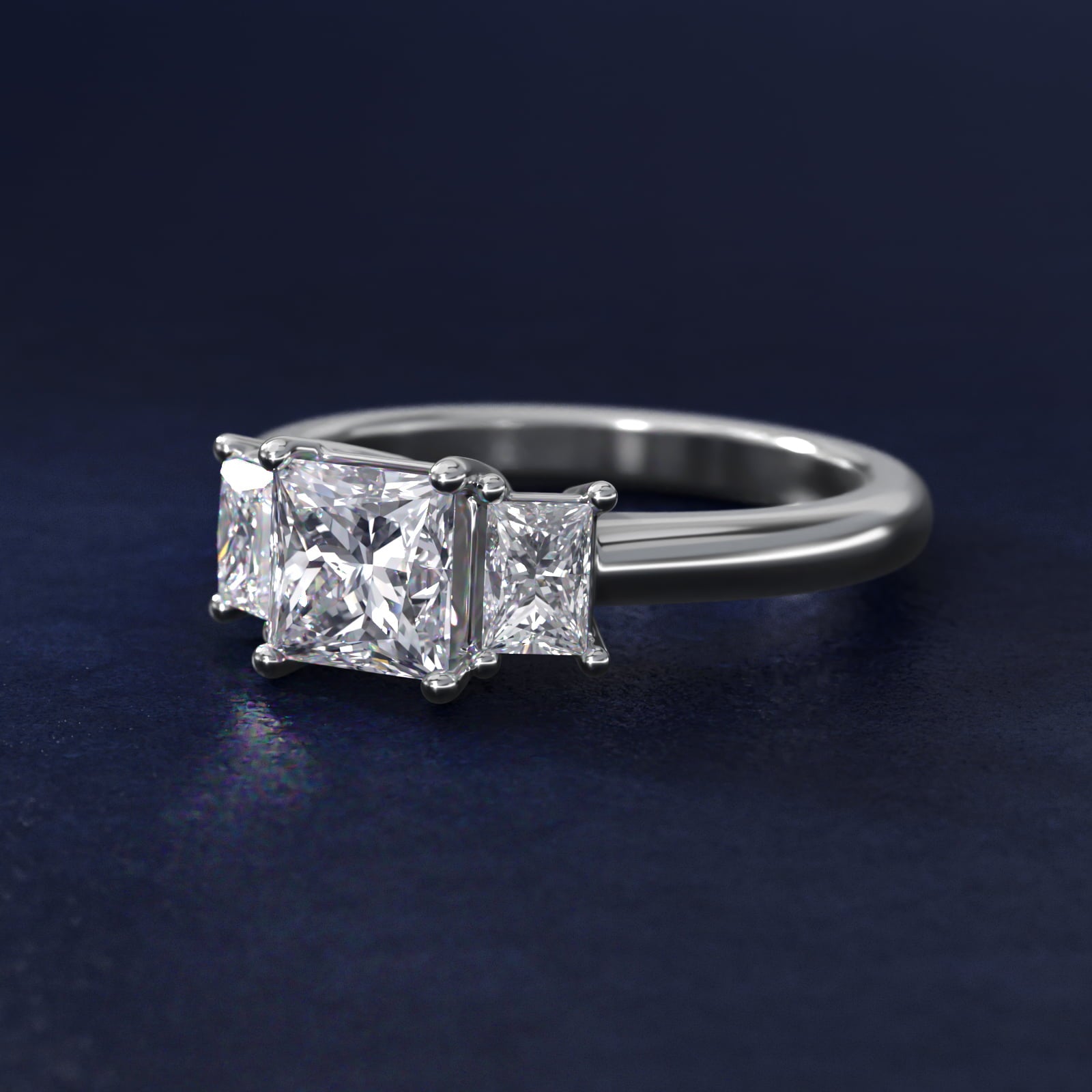 Three-Stone Elongated Princess Diamond Engagement Ring in 14K White Gold (1/2 ct. tw.) - Princess Center