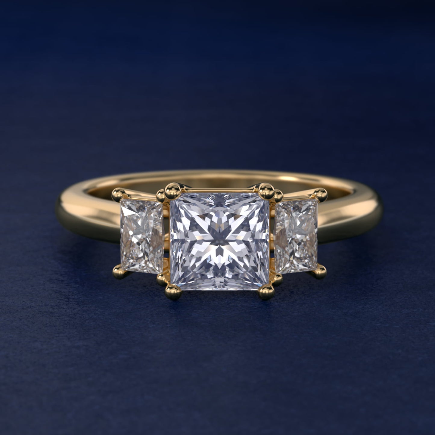 Three-Stone Elongated Princess Diamond Engagement Ring in 18k Yellow Gold (1/2 ct. tw.) - Princess Center
