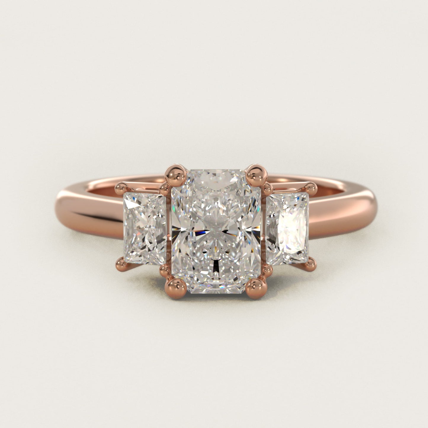 Three-Stone Elongated Princess Diamond Engagement Ring in 14k Rose Gold (1/2 ct. tw.) - Radiant Center