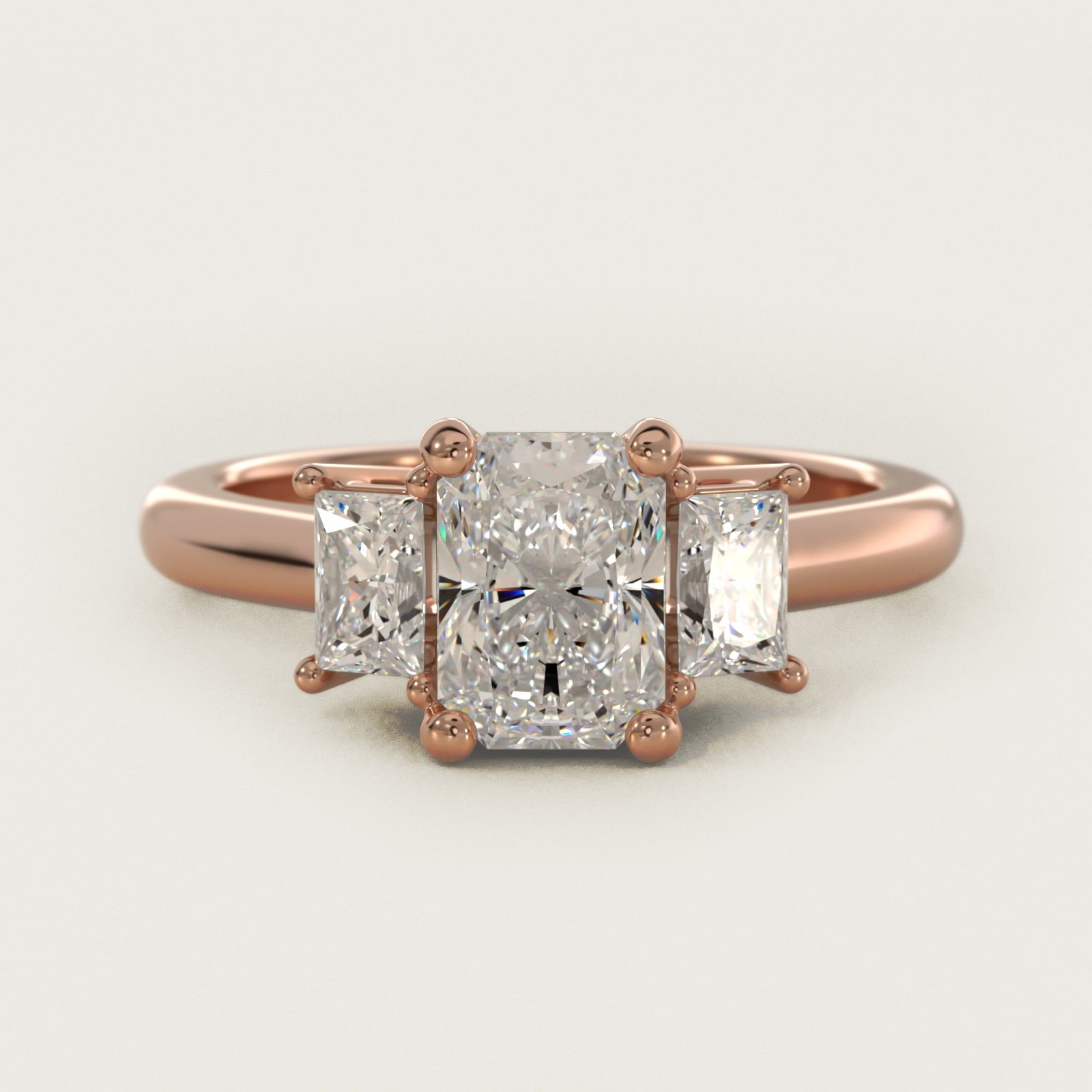 Three-Stone Elongated Princess Diamond Engagement Ring in 14k Rose Gold (1/2 ct. tw.) - Radiant Center