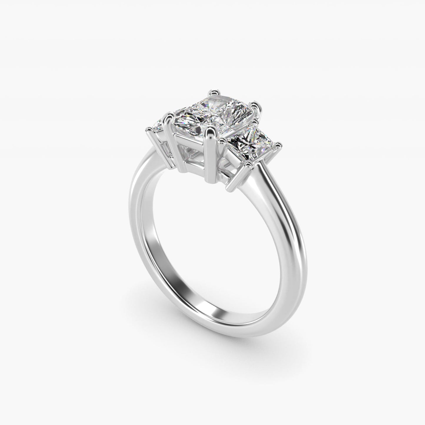 Three-Stone Elongated Princess Diamond Engagement Ring in 14K White Gold (1/2 ct. tw.) - Radiant Center