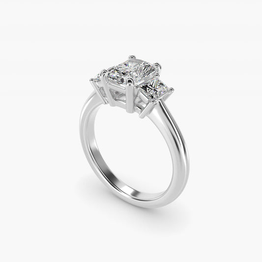 Three-Stone Elongated Princess Diamond Engagement Ring in 14K White Gold (1/2 ct. tw.) - Radiant Center