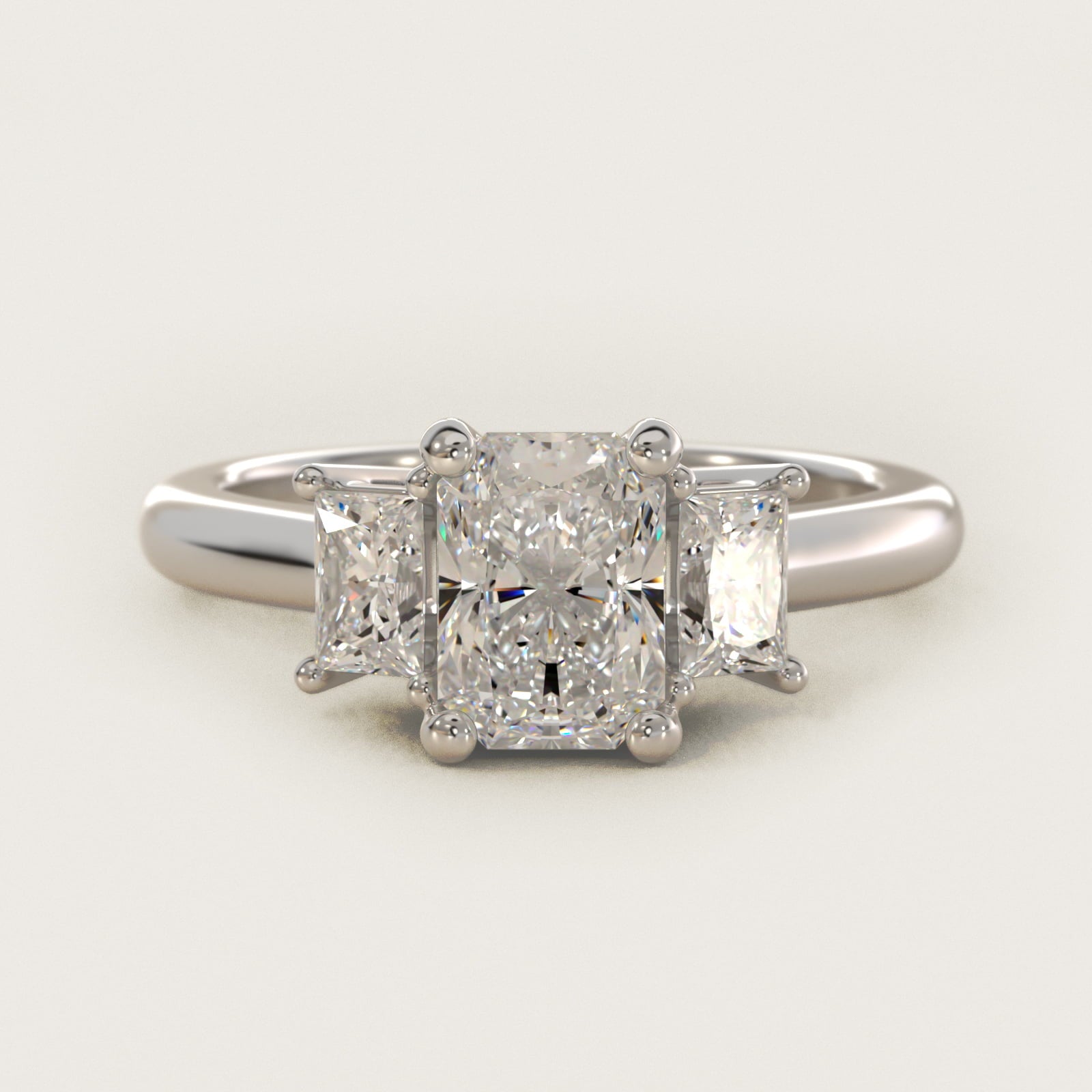 Three-Stone Elongated Princess Diamond Engagement Ring in 18k White Gold (1/2 ct. tw.) - Radiant Center