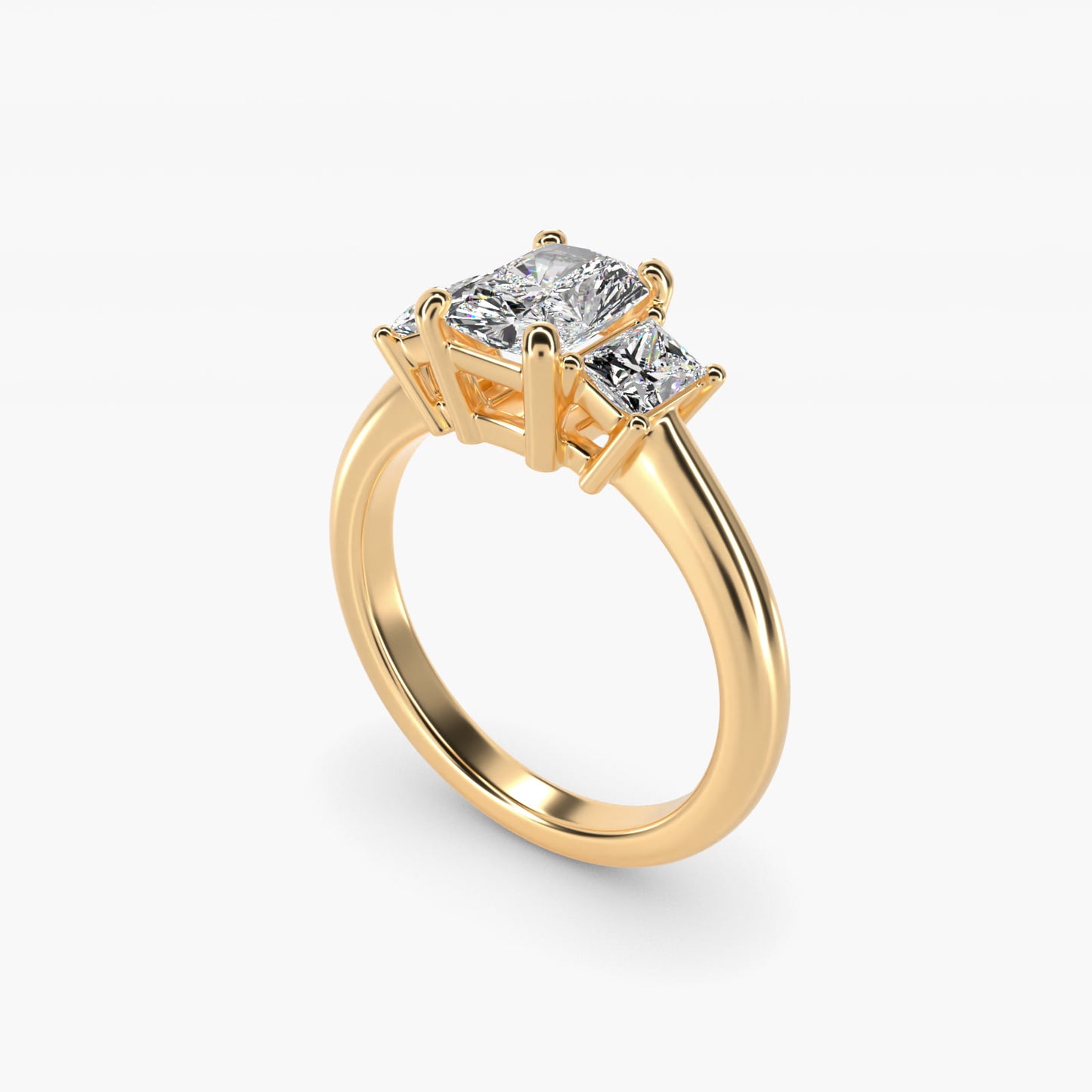 Three-Stone Elongated Princess Diamond Engagement Ring in 14K Yellow Gold (1/2 ct. tw.) - Radiant Center