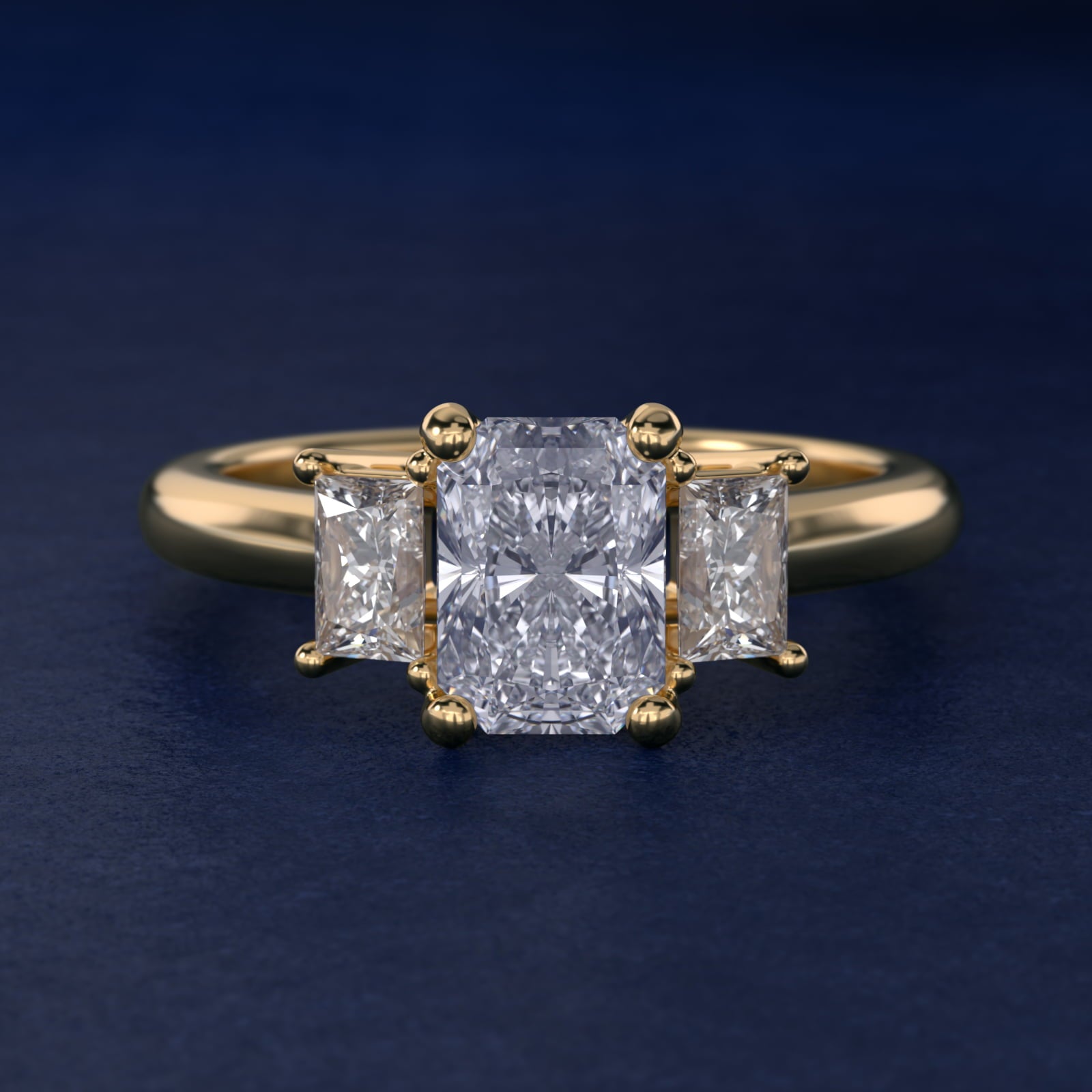 Three-Stone Elongated Princess Diamond Engagement Ring in 14K Yellow Gold (1/2 ct. tw.) - Radiant Center