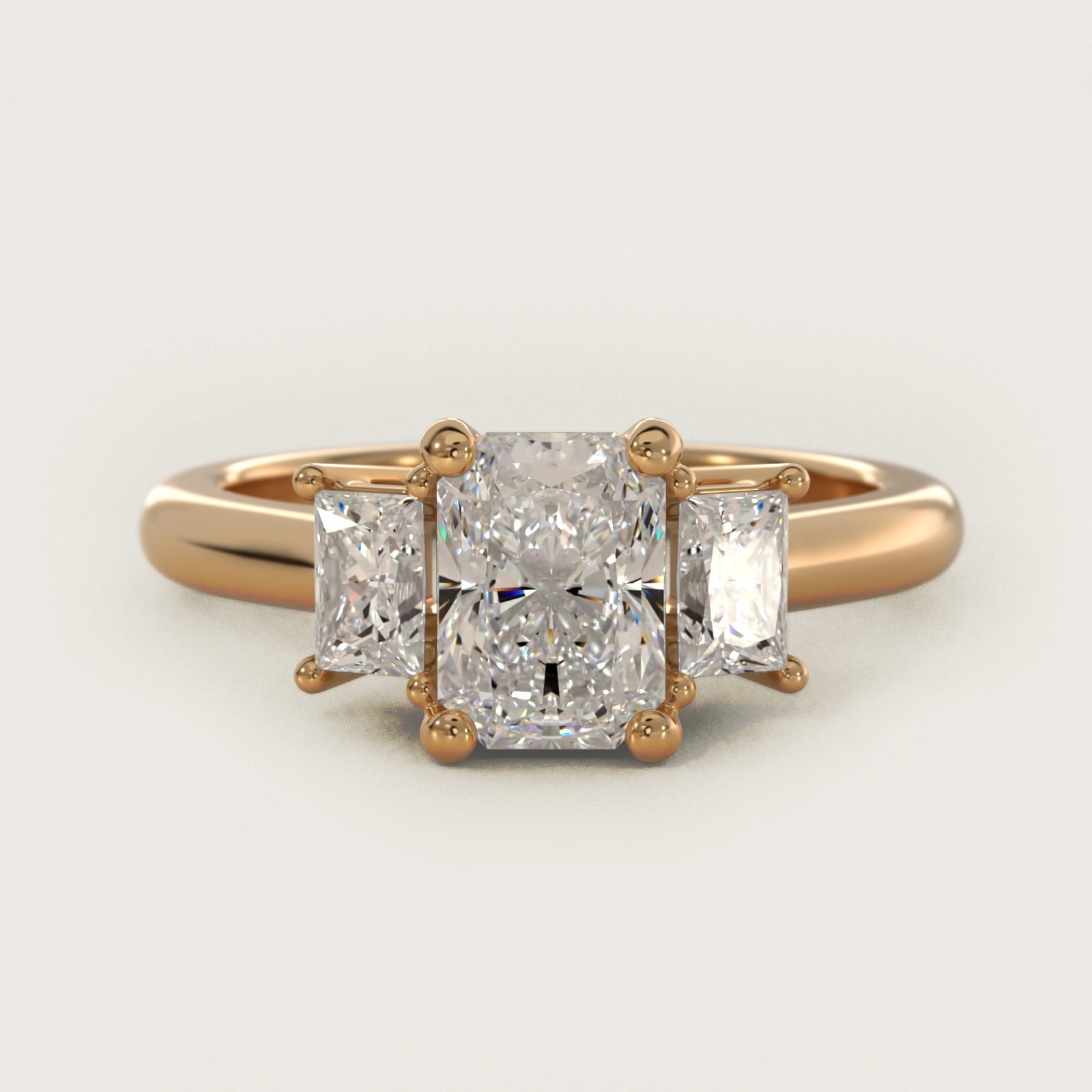 Three-Stone Elongated Princess Diamond Engagement Ring in 18k Yellow Gold (1/2 ct. tw.) - Radiant Center