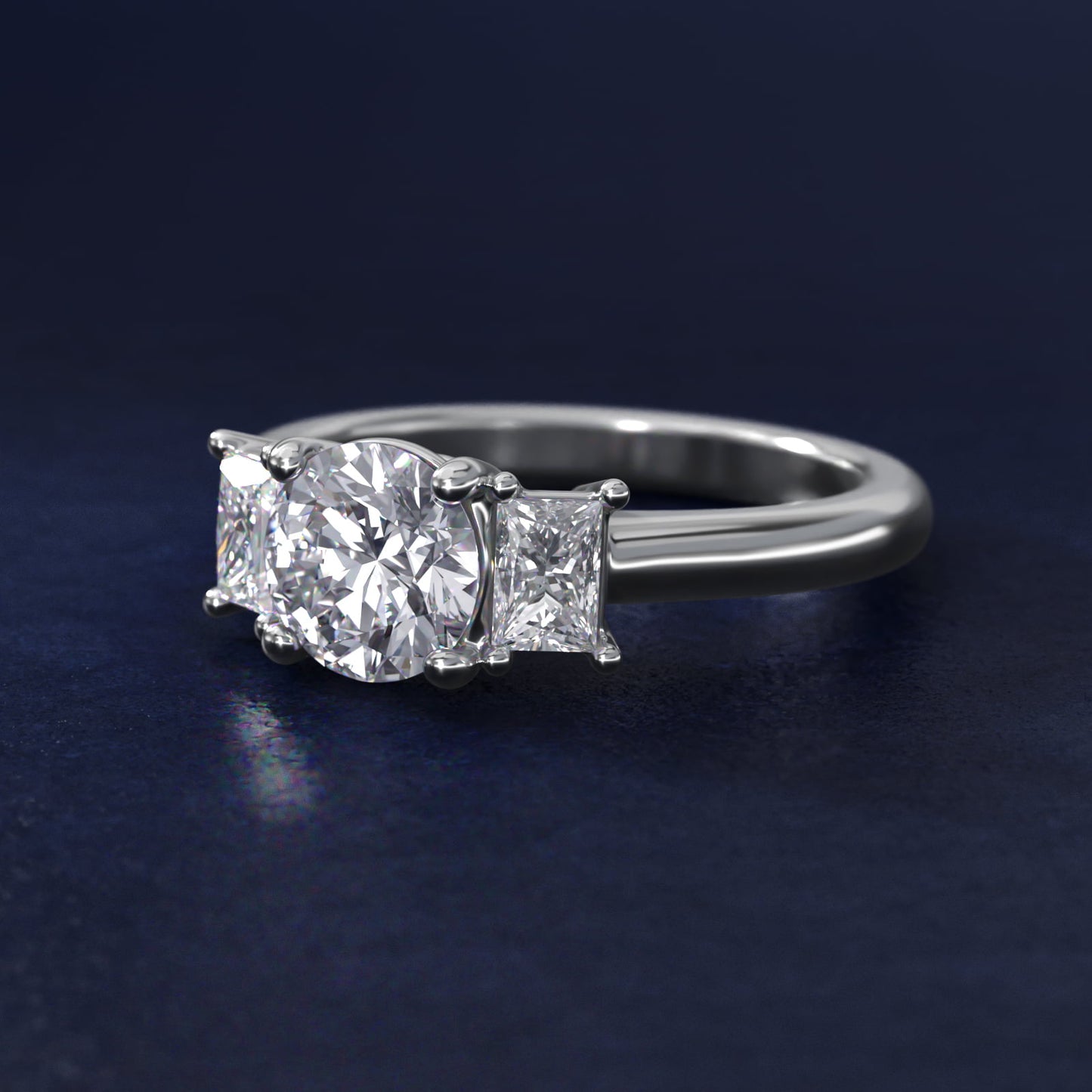 Three-Stone Elongated Princess Diamond Engagement Ring in 14K White Gold (1/2 ct. tw.) - Round Center