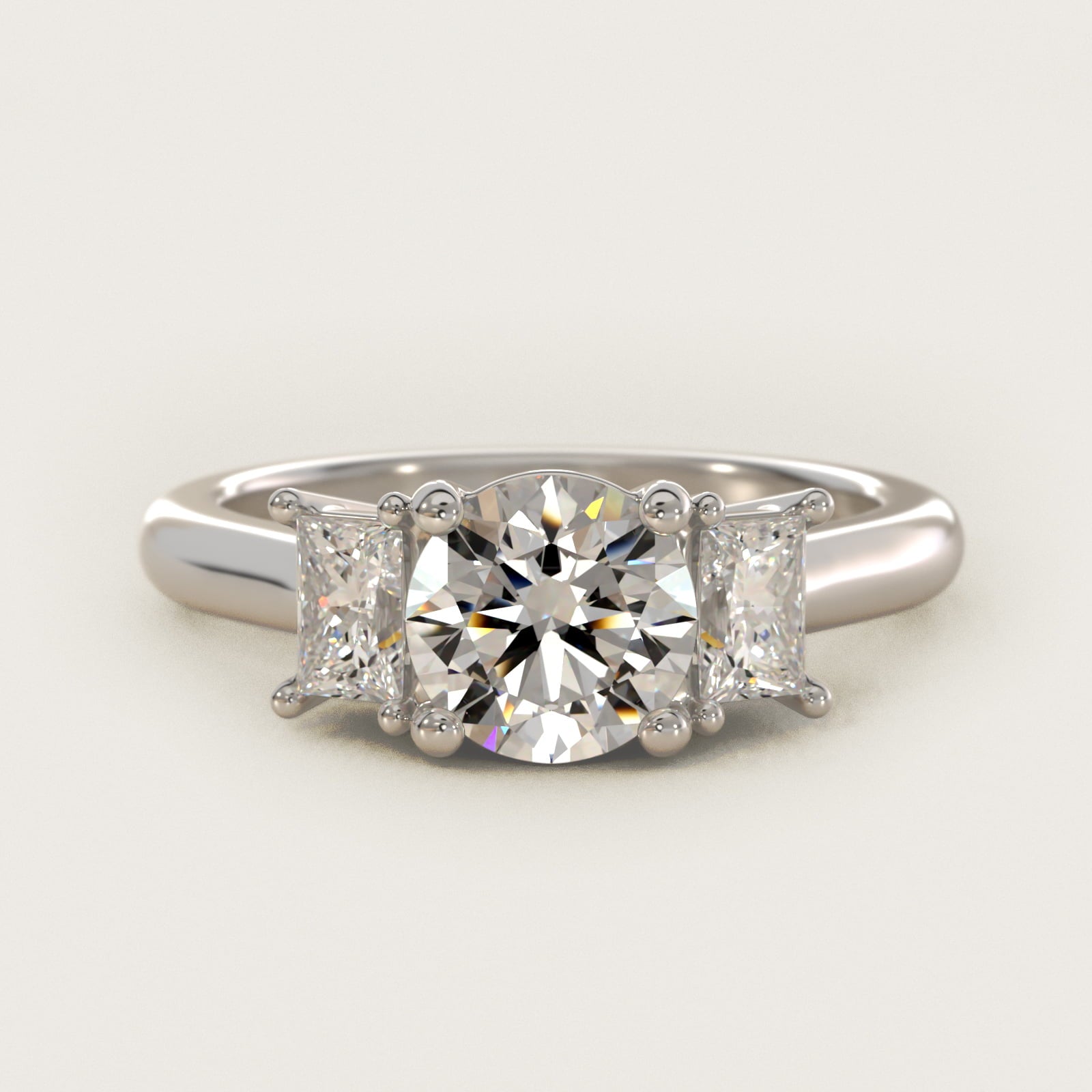 Three-Stone Elongated Princess Diamond Engagement Ring in 14K White Gold (1/2 ct. tw.) - Round Center