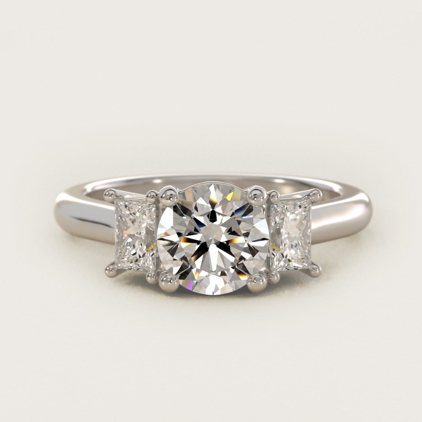 Three-Stone Elongated Princess Diamond Engagement Ring in 18k White Gold (1/2 ct. tw.) - Round Center