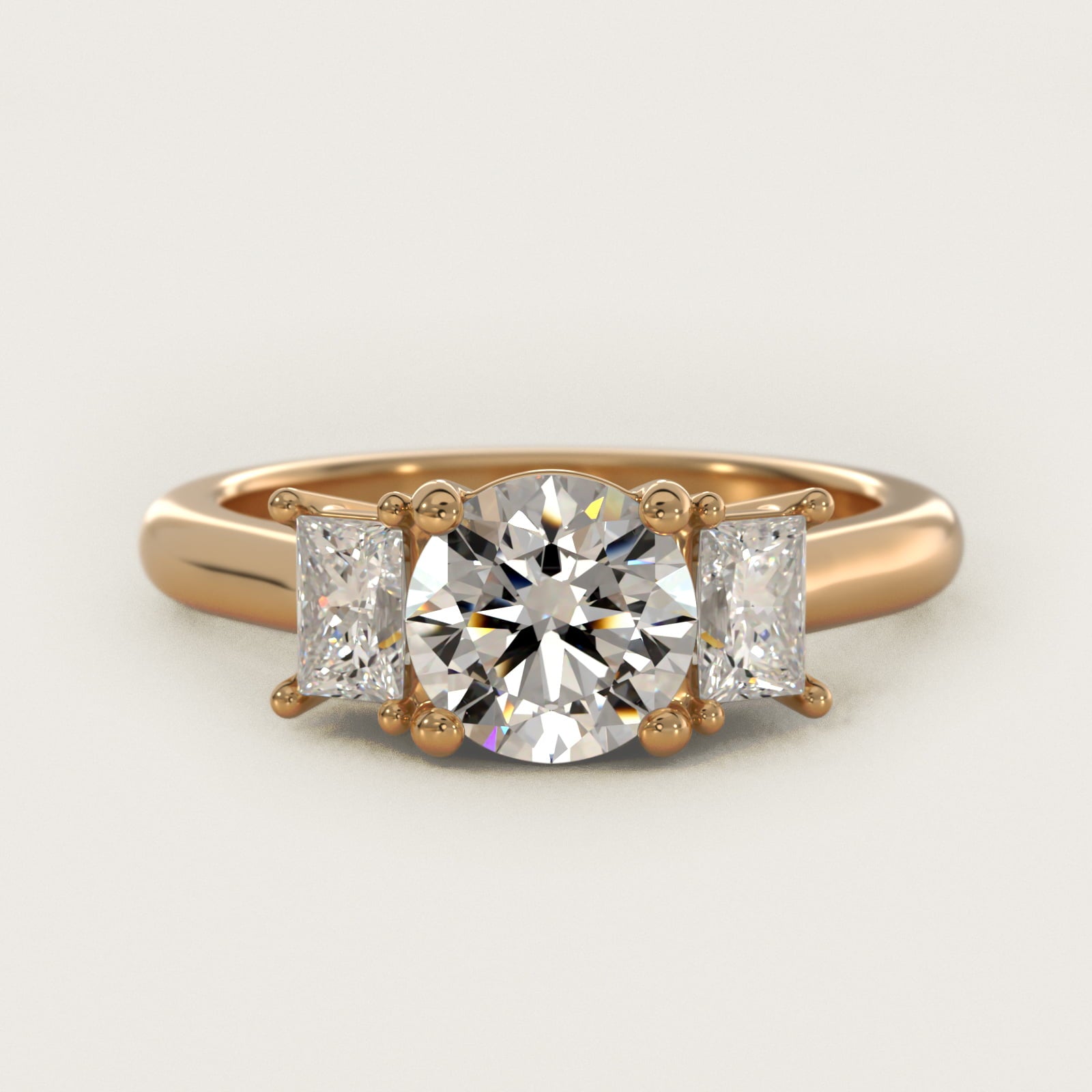 Three-Stone Elongated Princess Diamond Engagement Ring in 18k Yellow Gold (1/2 ct. tw.) - Round Center