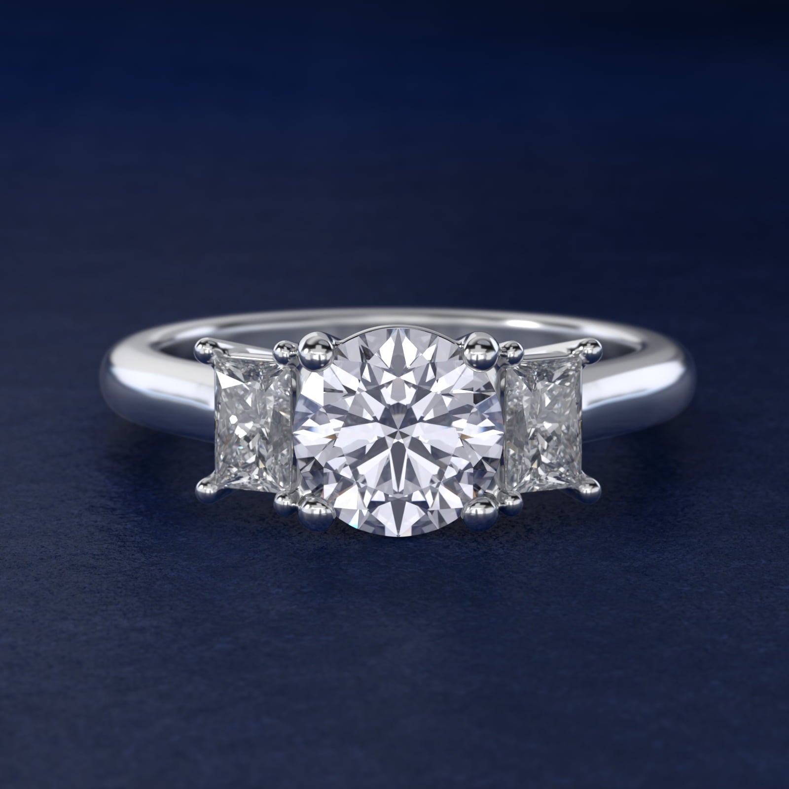 Three-Stone Elongated Princess Diamond Engagement Ring in Platinum (1/2 ct. tw.) - Round Center