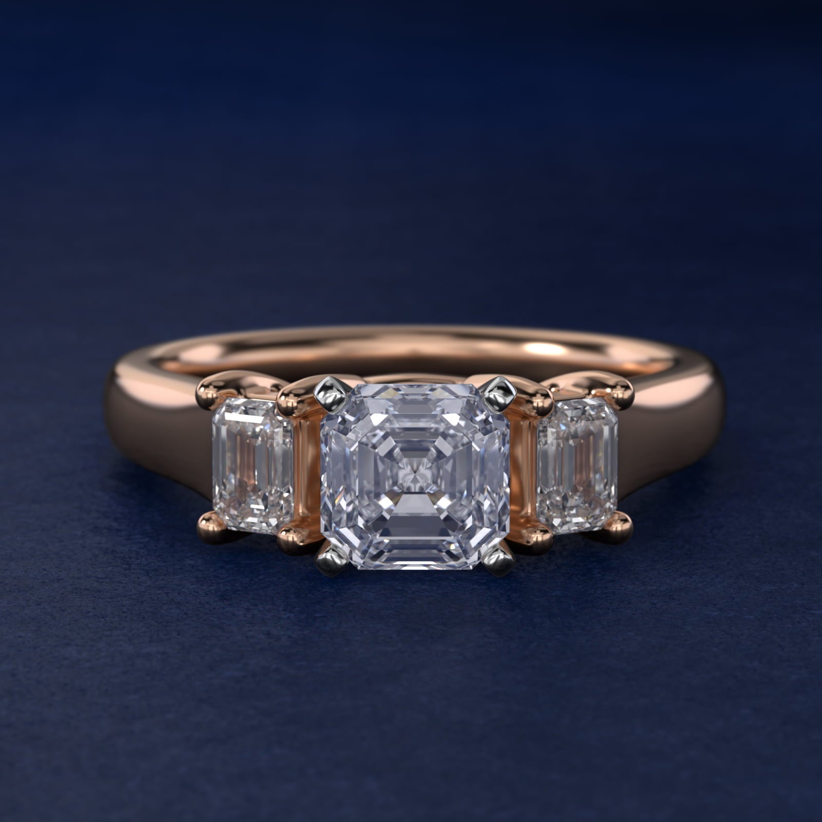 Three-Stone Emerald-Cut Diamond Engagement Ring in 14k Rose Gold (1/3 ct tw.) By Zac Zac Posen - Asscher Center