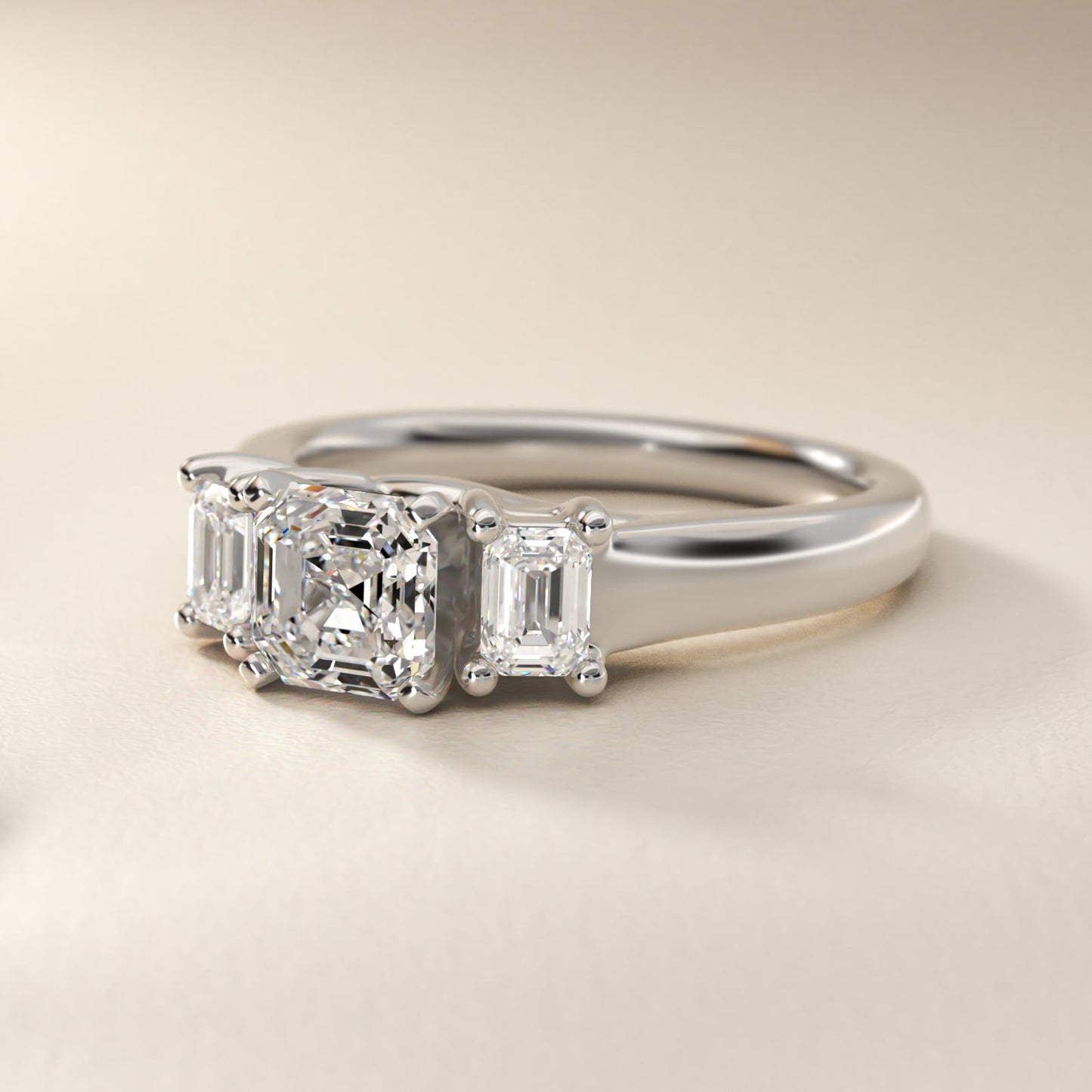 Three-Stone Emerald-Cut Diamond Engagement Ring in 14k White Gold (1/3 ct tw.) By Zac Zac Posen - Asscher Center