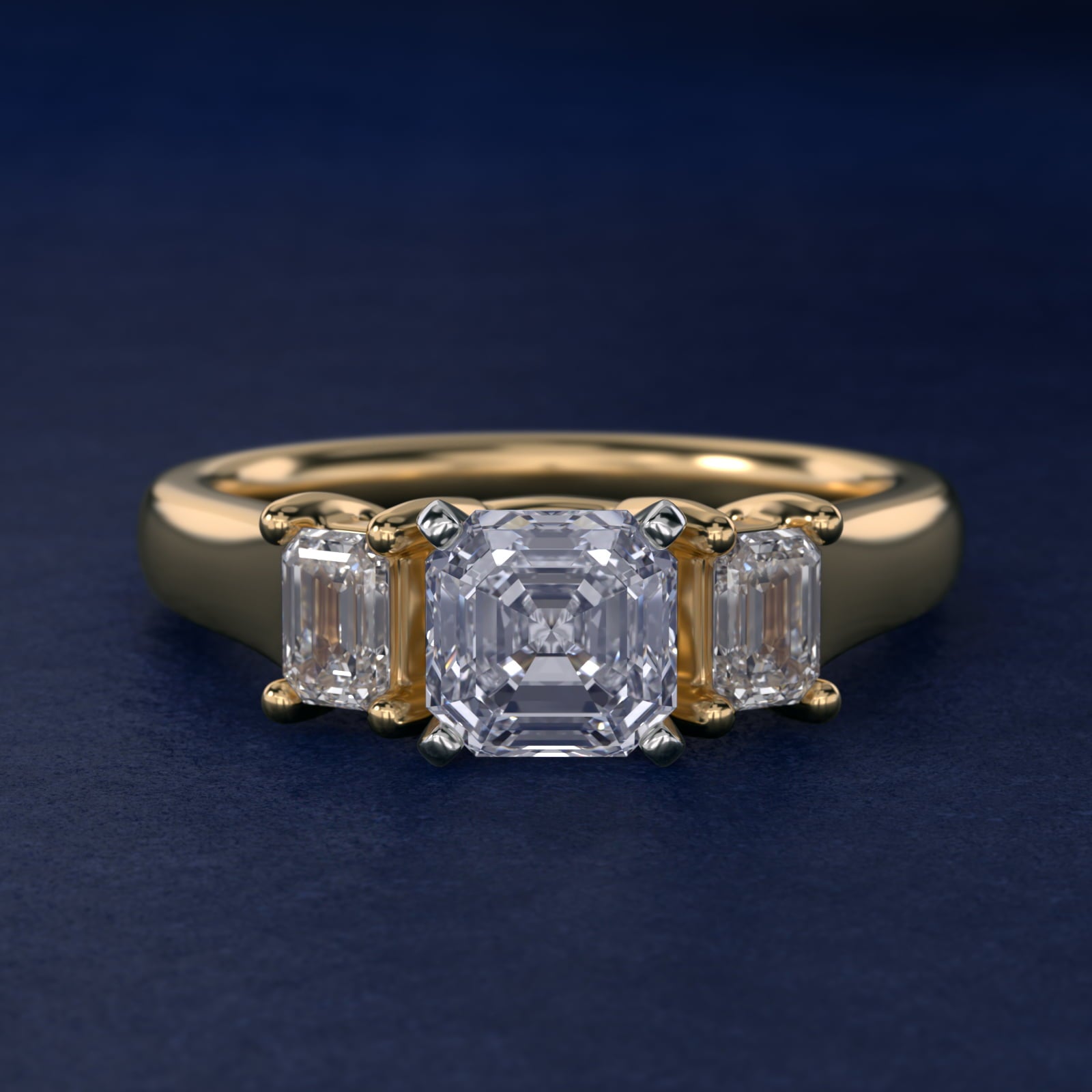 Three-Stone Emerald-Cut Diamond Engagement Ring in 14K Yellow Gold (1/3 ct tw.) By Zac Zac Posen - Asscher Center